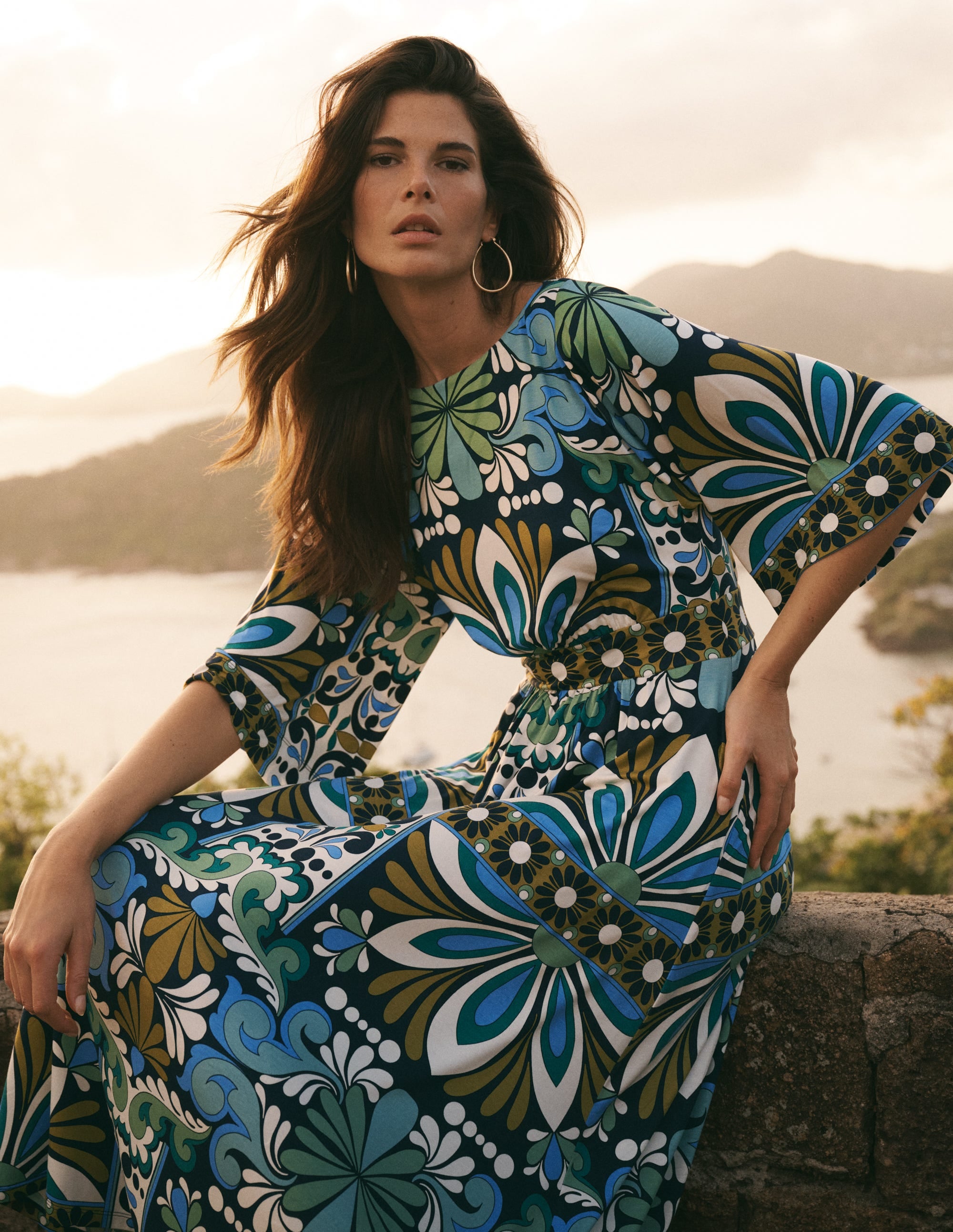 Imelda Jersey-Kimonokleid-Marineblau, Blütengobelin - Image 1