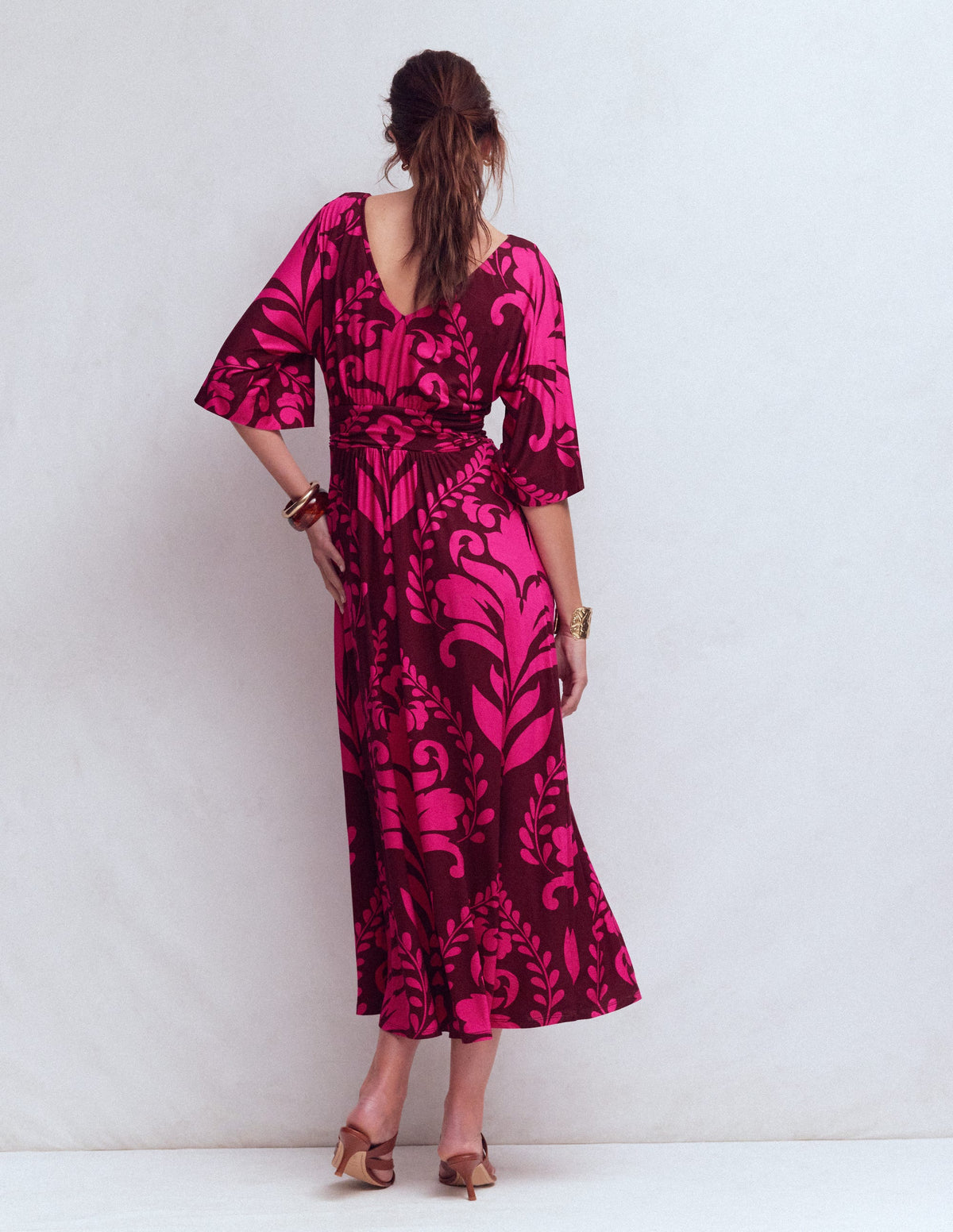 Imelda Jersey-Kimonokleid-Rosa Pfingstrose, Dekoratives Gitter - Image 3