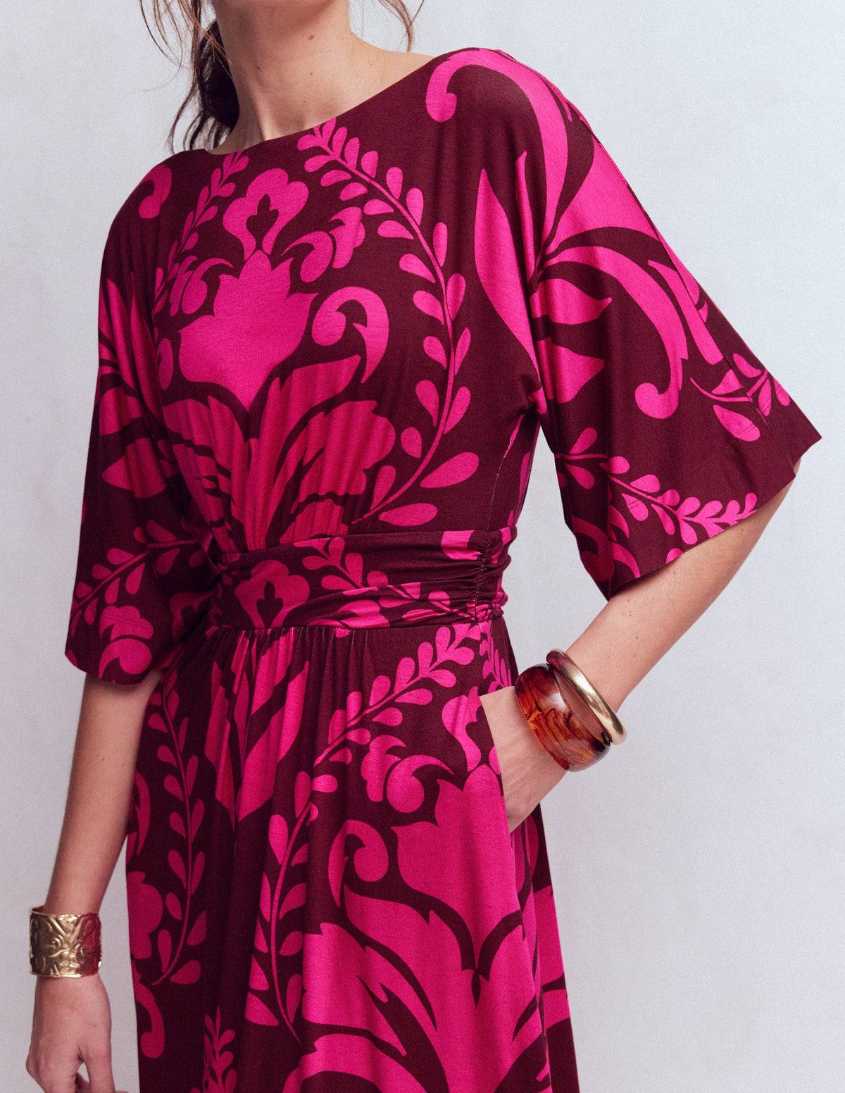 Imelda Jersey-Kimonokleid-Rosa Pfingstrose, Dekoratives Gitter - Image 5