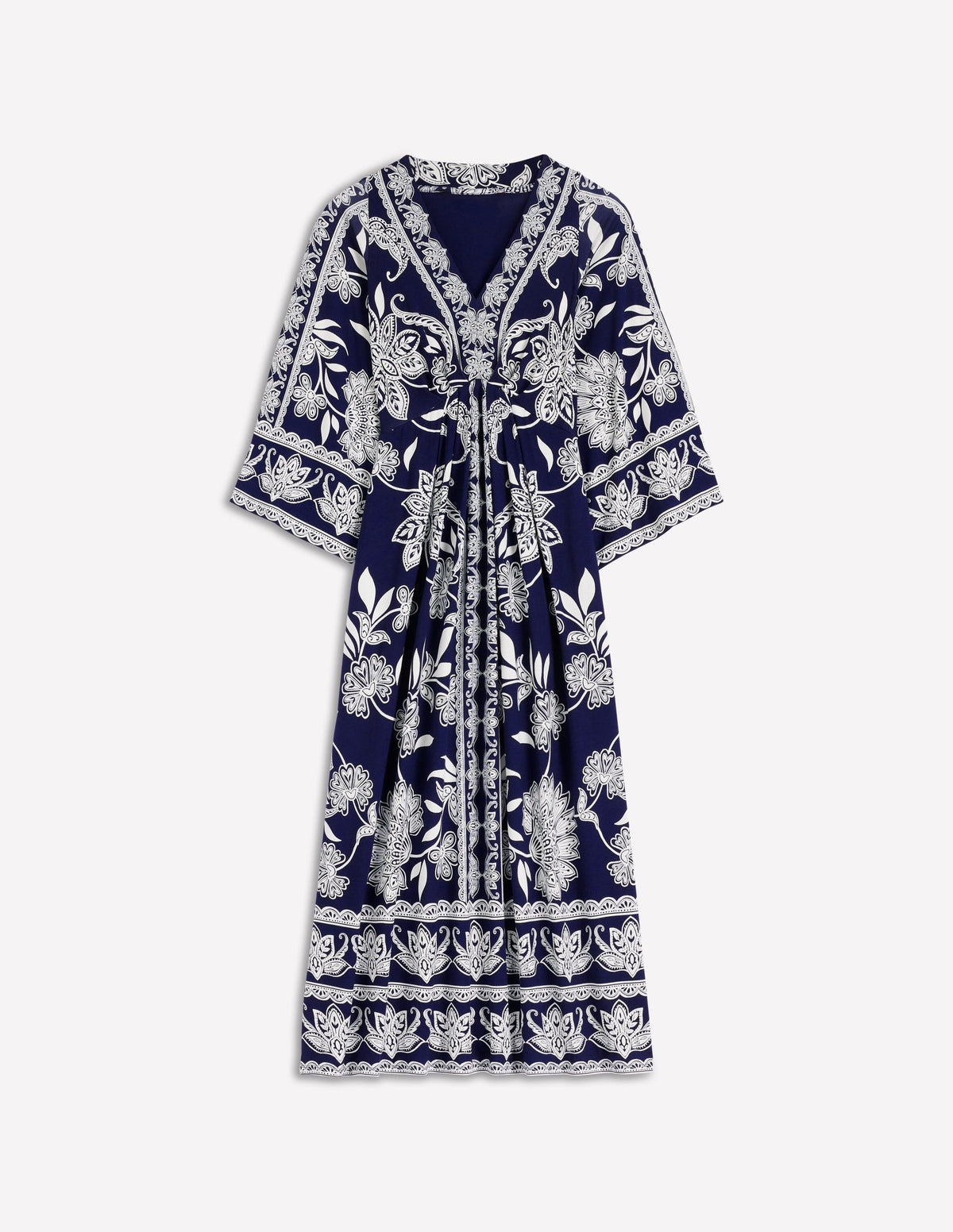 Nell Midi-Kimonokleid aus Jersey-Marineblau, Elegante Blüten - Image 8