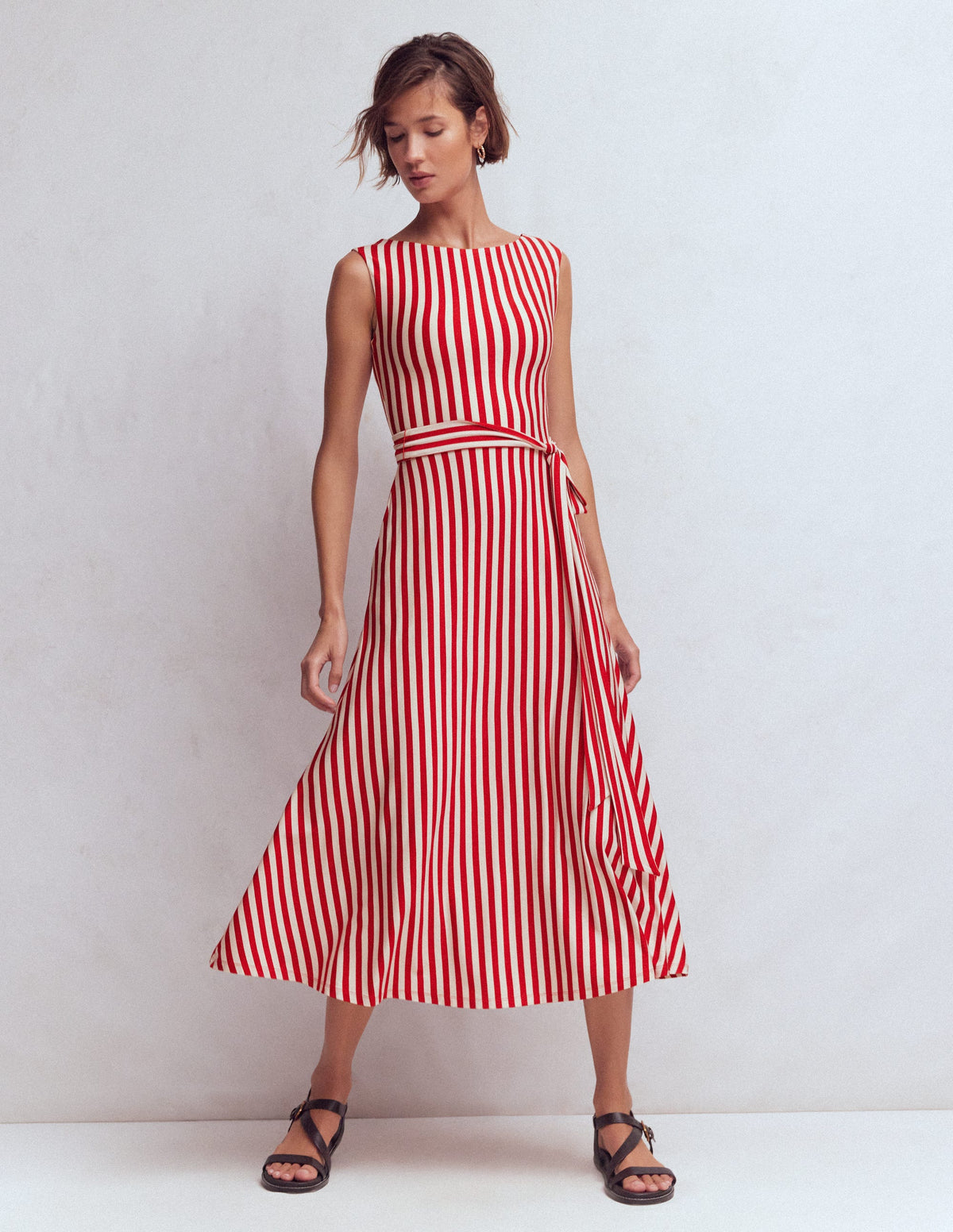 Tamsin Jersey-Midikleid-Merida-Rot und Naturweiß Streifen - Image 1