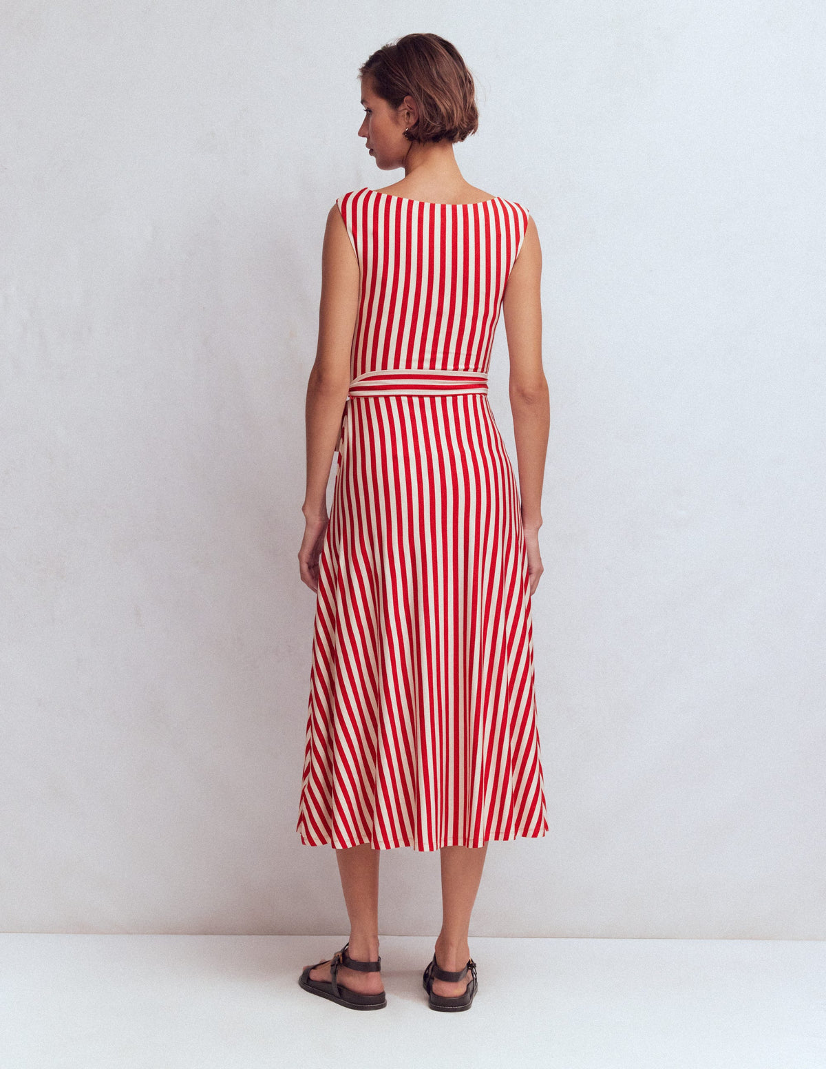Tamsin Jersey-Midikleid-Merida-Rot und Naturweiß Streifen-3