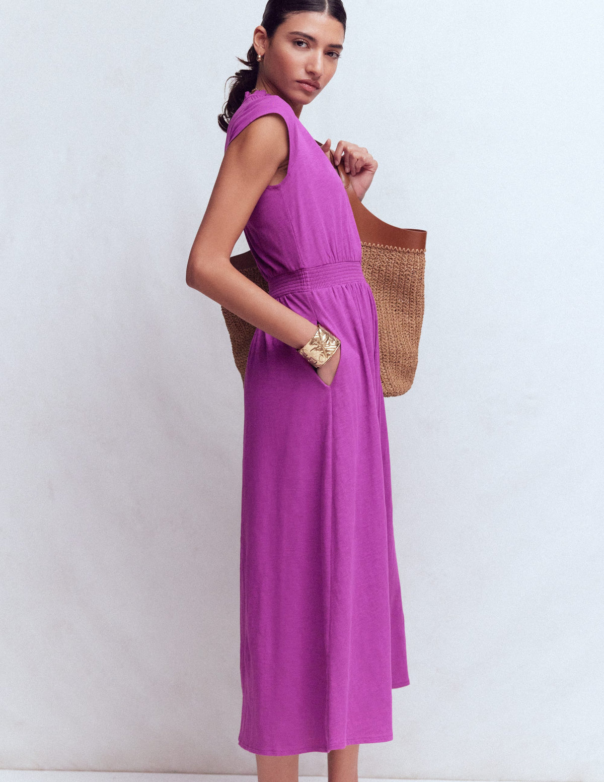 Alba Gesmoktes Jersey-Midikleid-Zwetschge-1