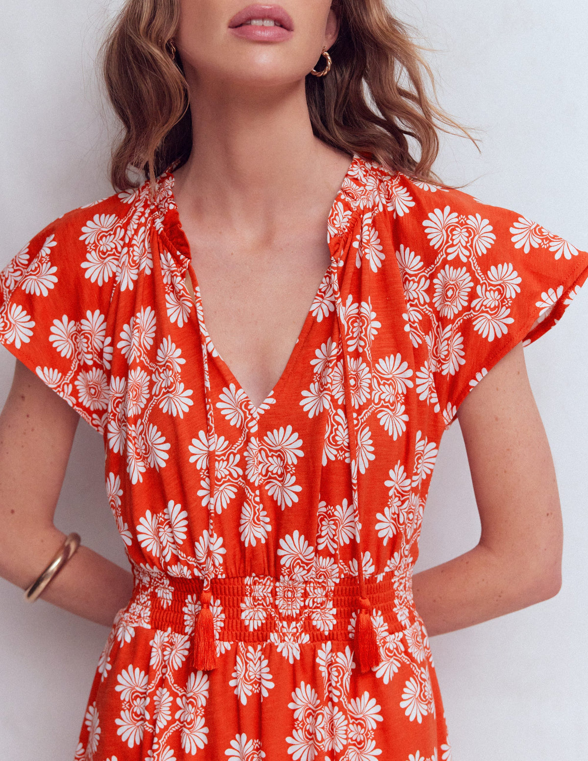 Tala Gestuftes Jersey-Maxikleid-Blutorange, Botanischer Zauber-2