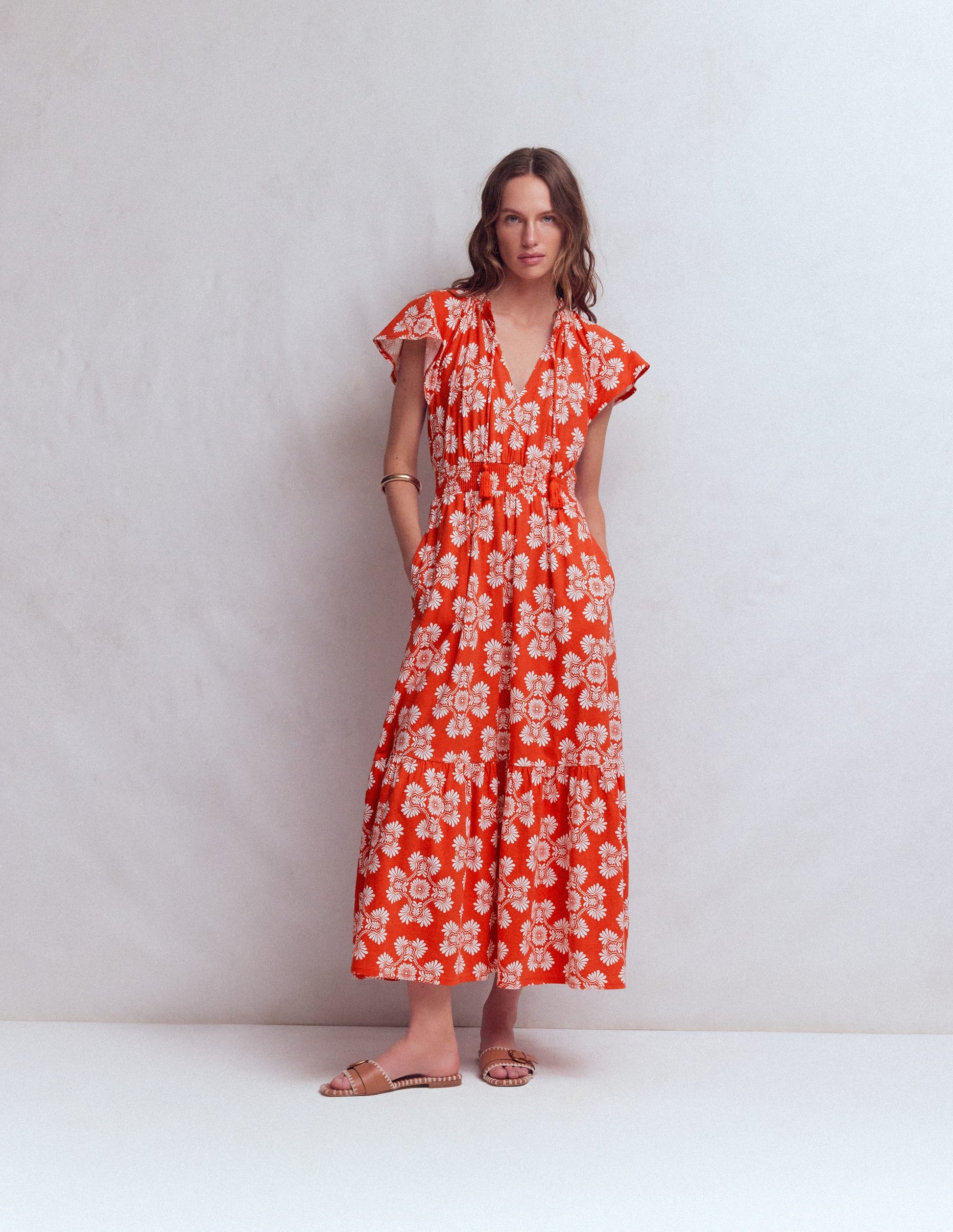 Tala Gestuftes Jersey-Maxikleid-Blutorange, Botanischer Zauber-4