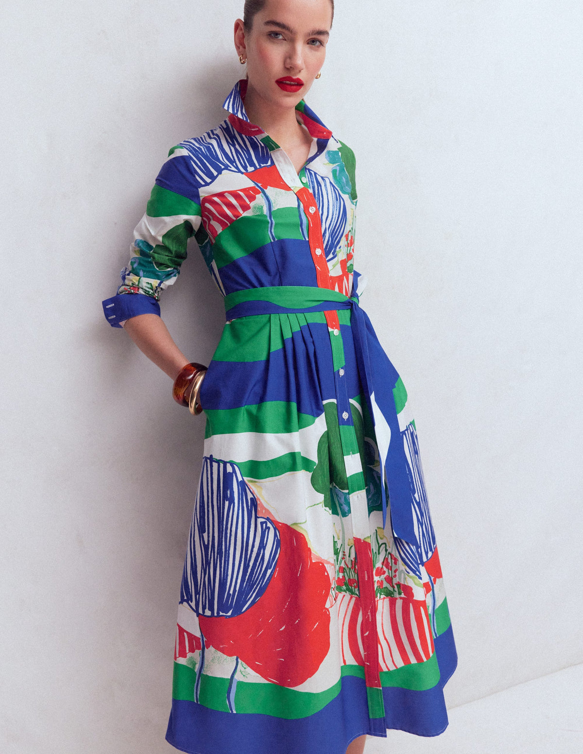 Alexa Midi-Hemdblusenkleid aus Baumwolle-Bunt Abstraktes Tal - Image 1