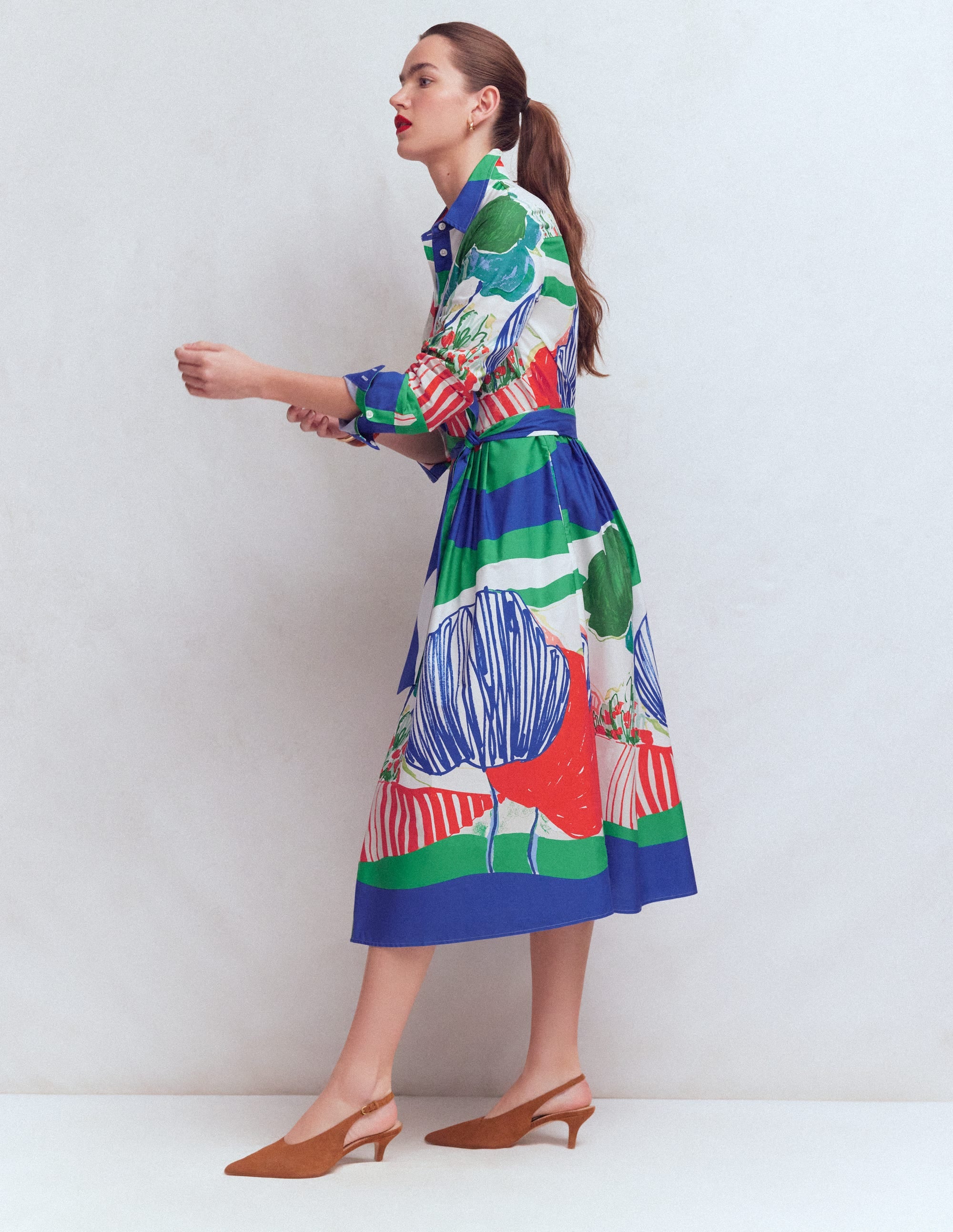Alexa Midi-Hemdblusenkleid aus Baumwolle-Bunt Abstraktes Tal - Image 6