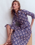 Alexa Midi-Hemdblusenkleid aus Baumwolle-Marineblau Blumenterrasse