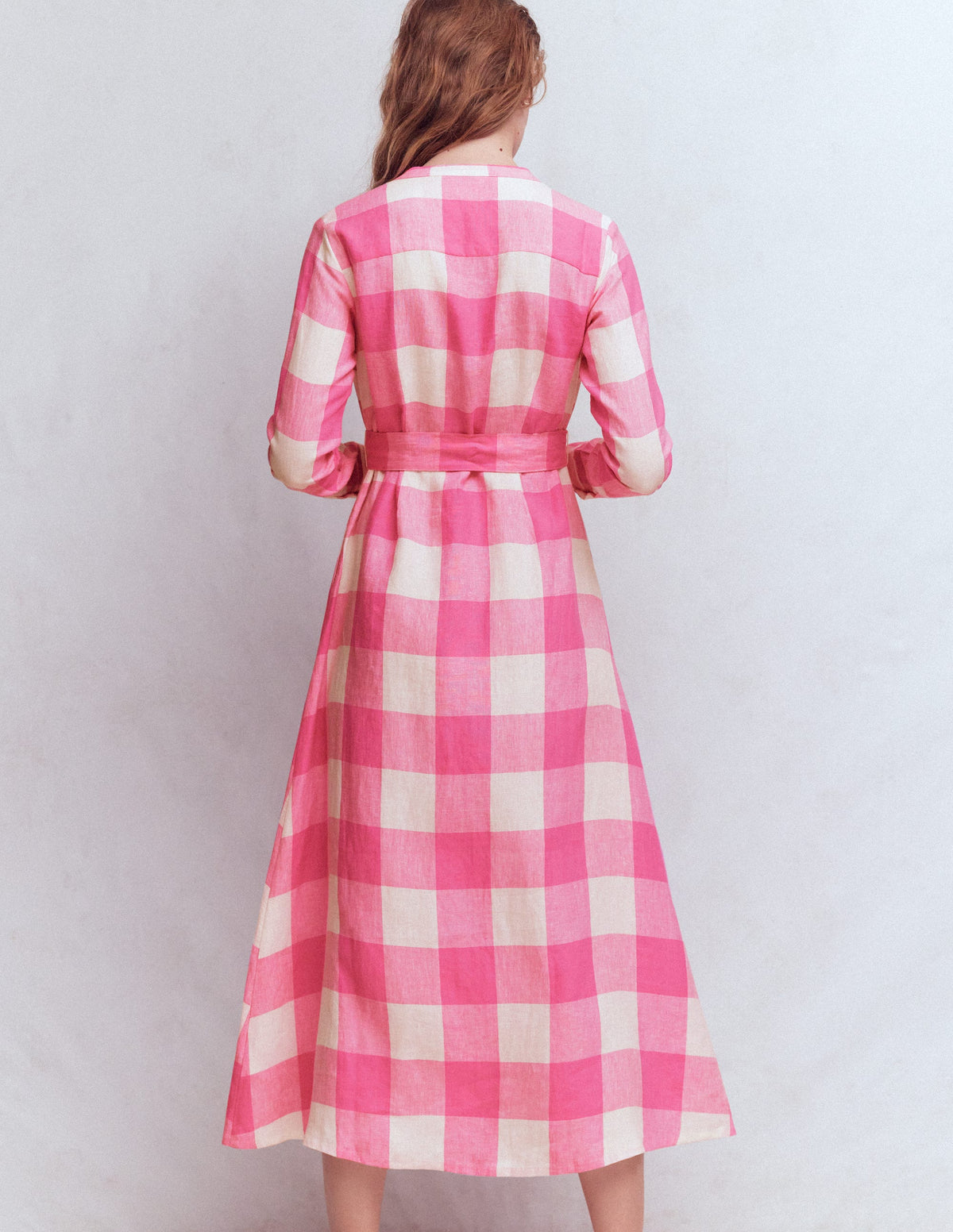 Mollie Midikleid aus Leinen-Kräftiges Rosa Vichykaro-3