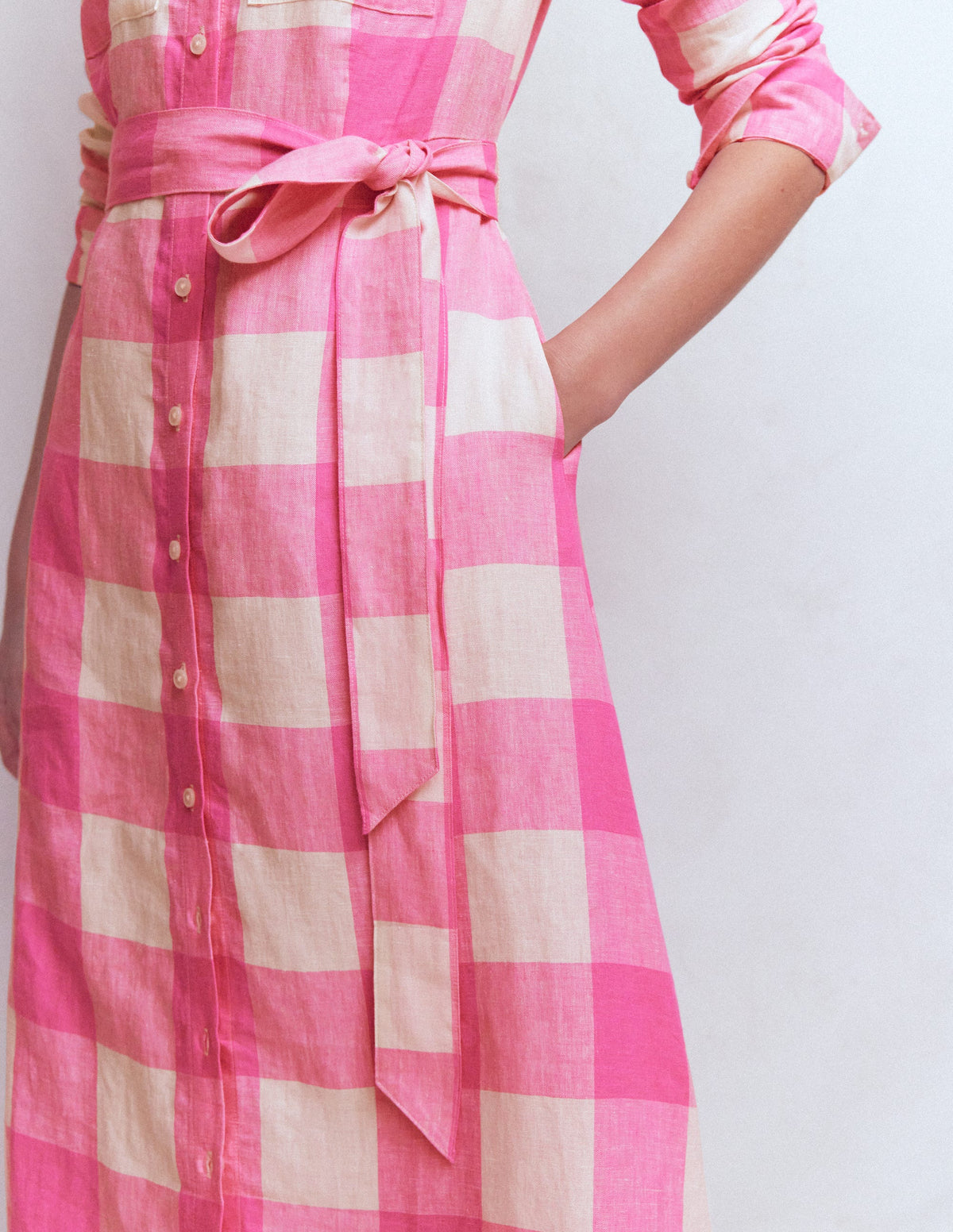 Mollie Midikleid aus Leinen-Kräftiges Rosa Vichykaro - Image 4