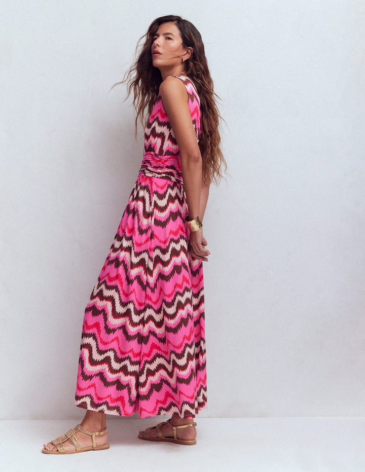 Elodie Jersey-Maxikleid-Kräftiges Rosa, Zickzack-Welle