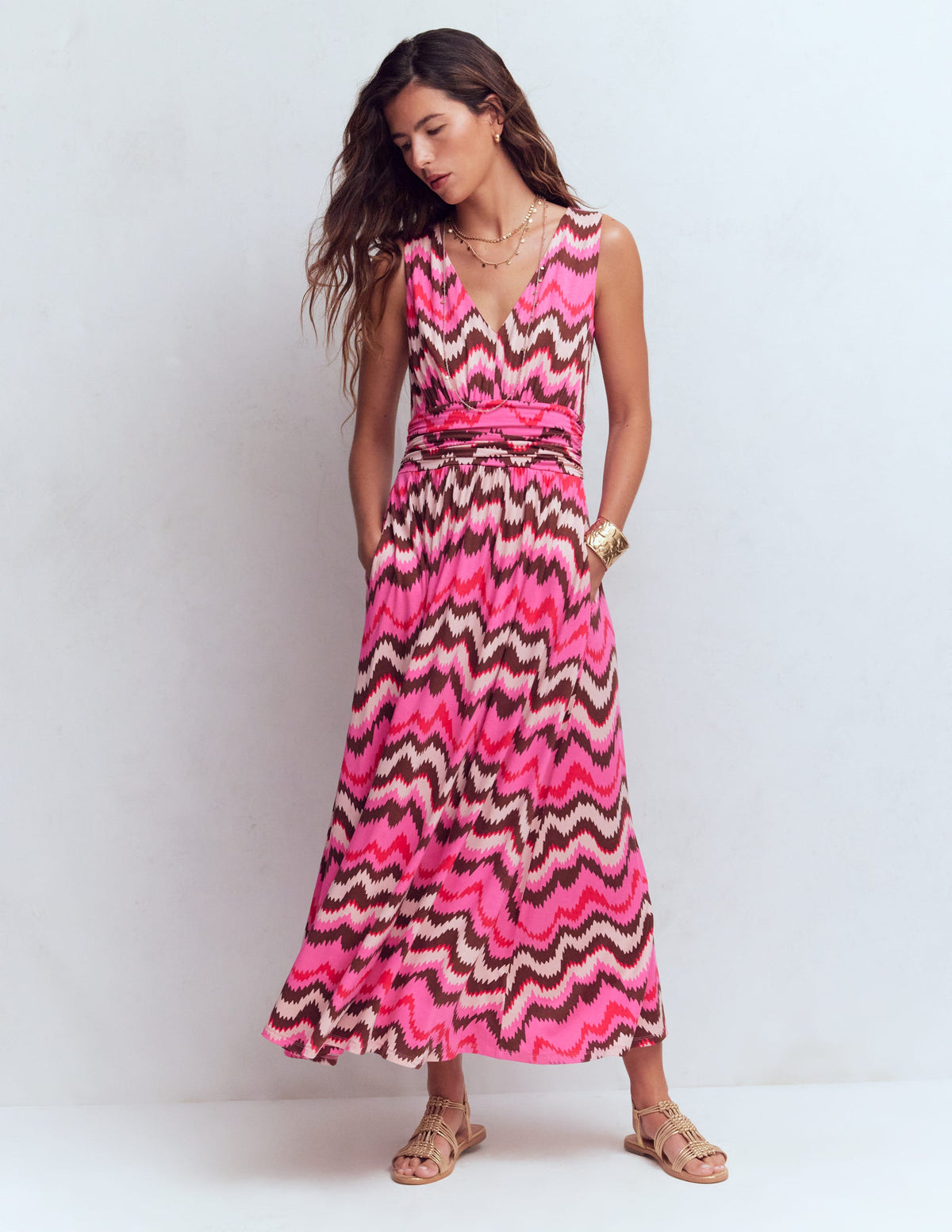 Elodie Jersey-Maxikleid-Kräftiges Rosa, Zickzack-Welle - Image 4