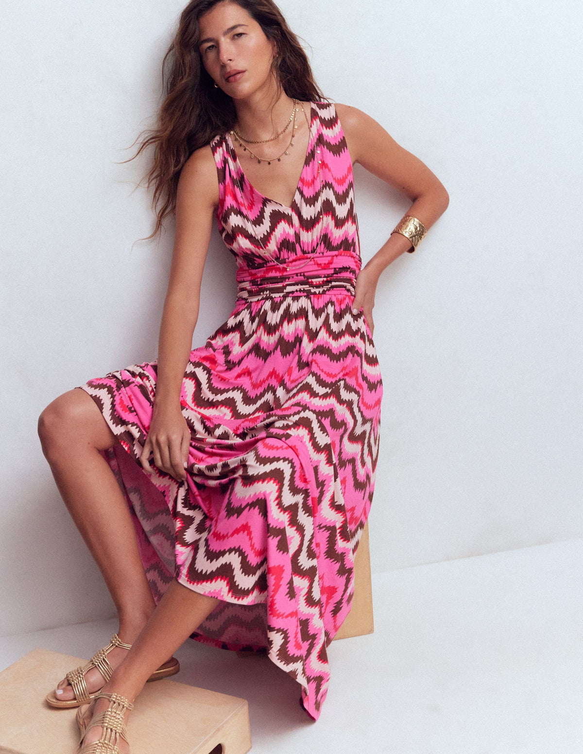 Elodie Jersey-Maxikleid-Kräftiges Rosa, Zickzack-Welle-5