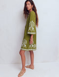 Kurzes Jersey-Kaftankleid-Khaki, Stickerei