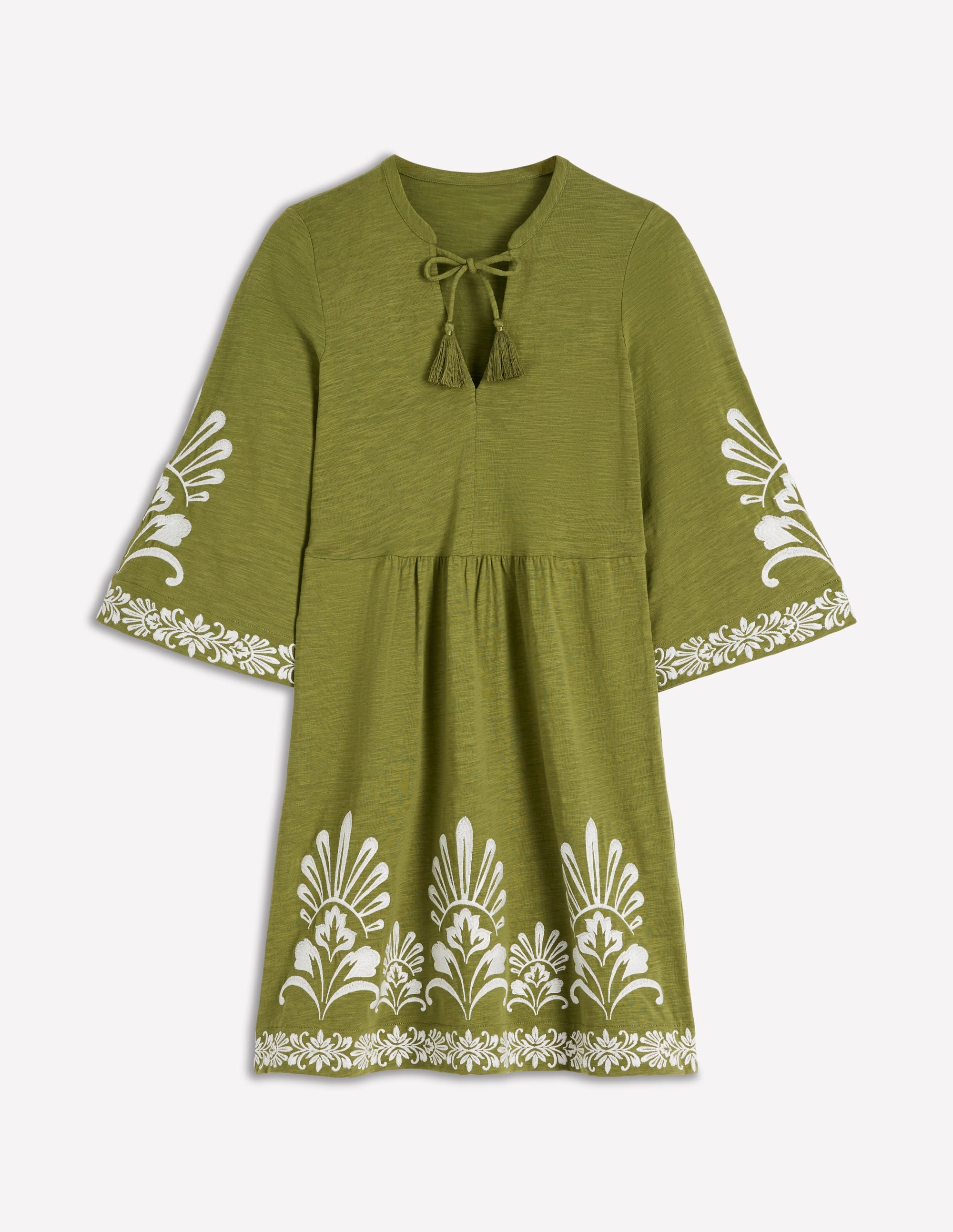 Kurzes Jersey-Kaftankleid-Khaki, Stickerei - Image 7