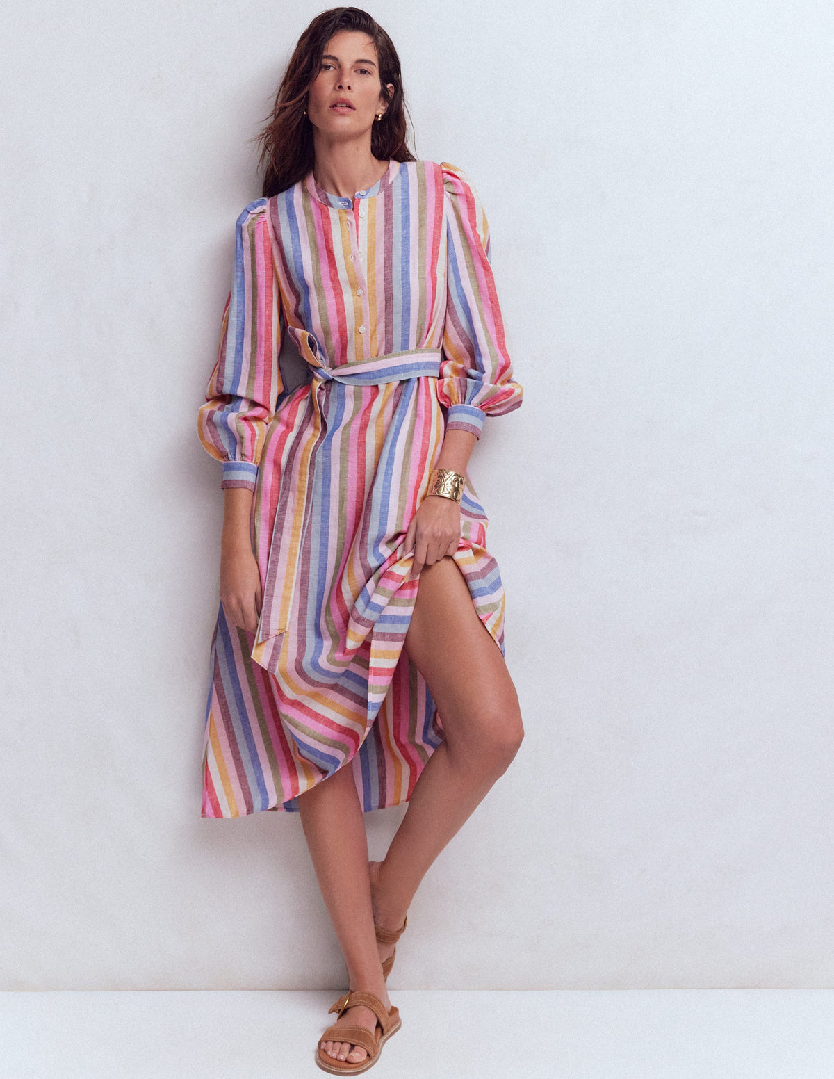 Ava Midikleid aus Leinenmischgewebe-Rosa, Grün, Lila Bunt - Image 1