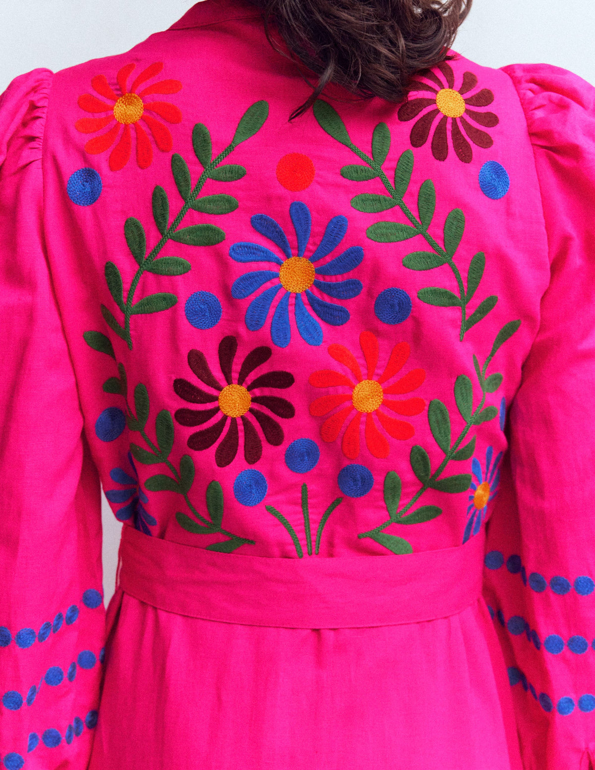 Robe midi Ava en lin mélangé-Broderie multi-2
