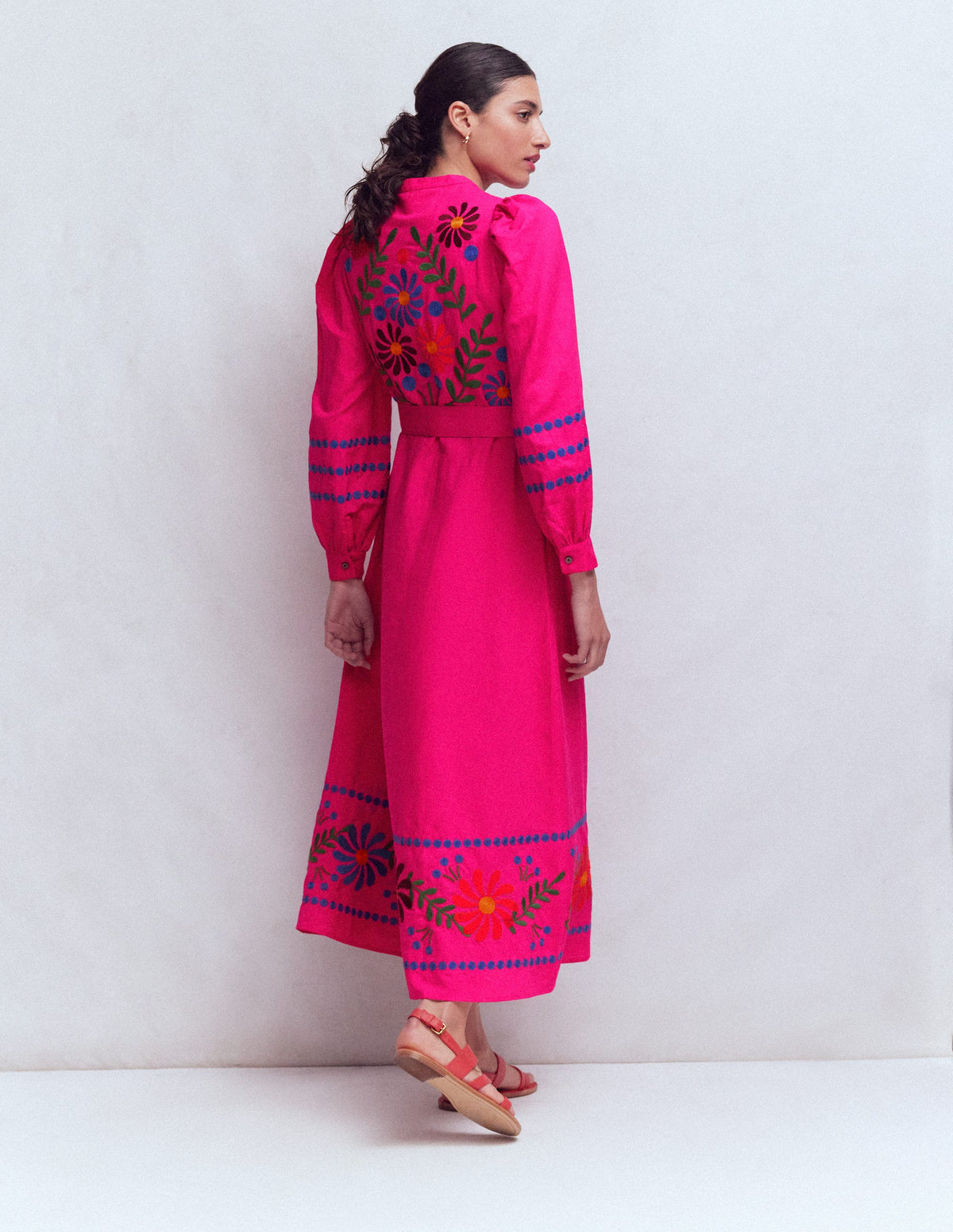 Robe midi Ava en lin mélangé-Broderie multi - Image 3