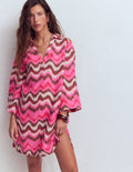 Carmen Kurzes Leinenkleid-Rosa, Zickzack-Welle