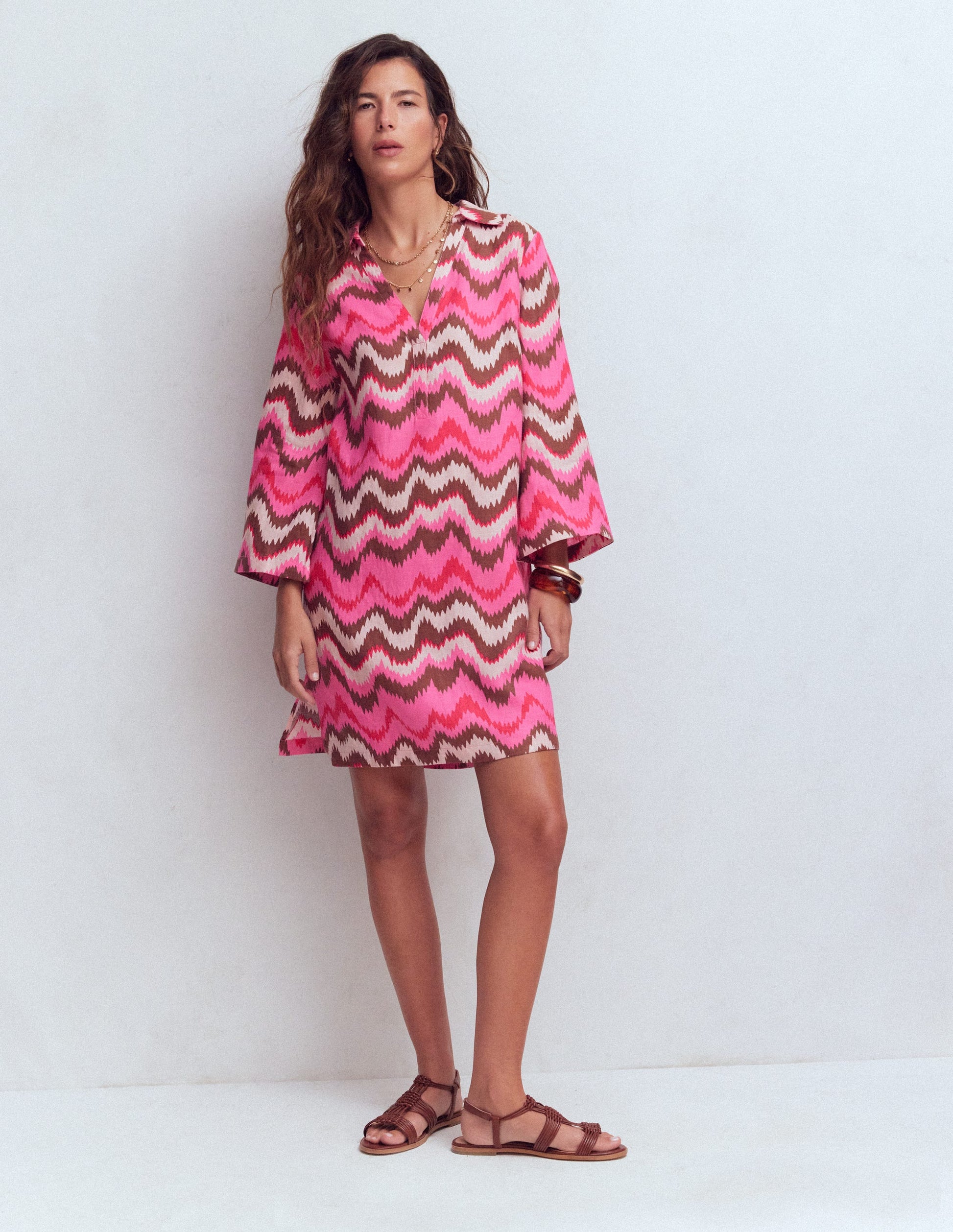 Carmen Kurzes Leinenkleid-Rosa, Zickzack-Welle-4