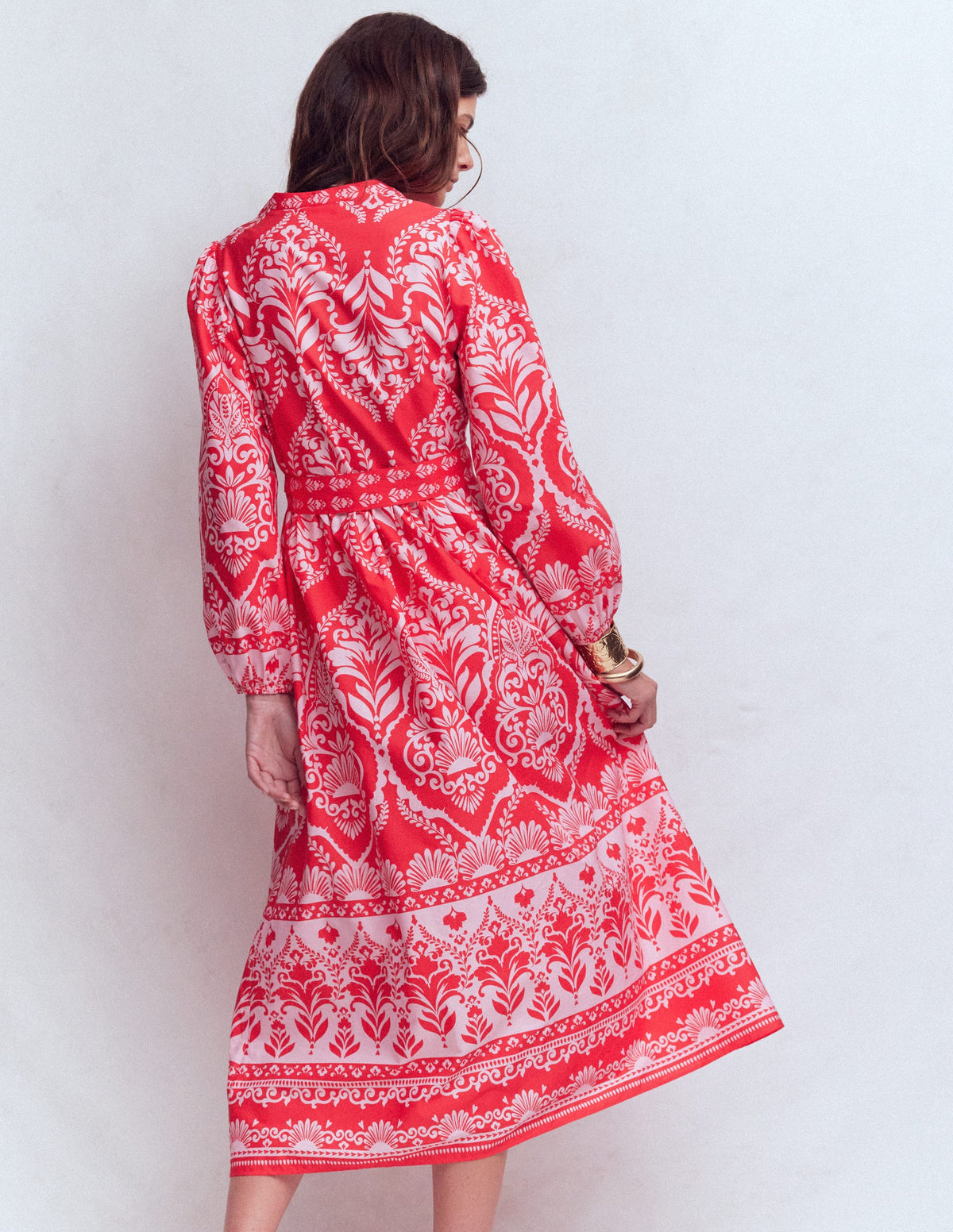 Cary Baumwoll-Midikleid-Rot Ziergarten Monochrom-3