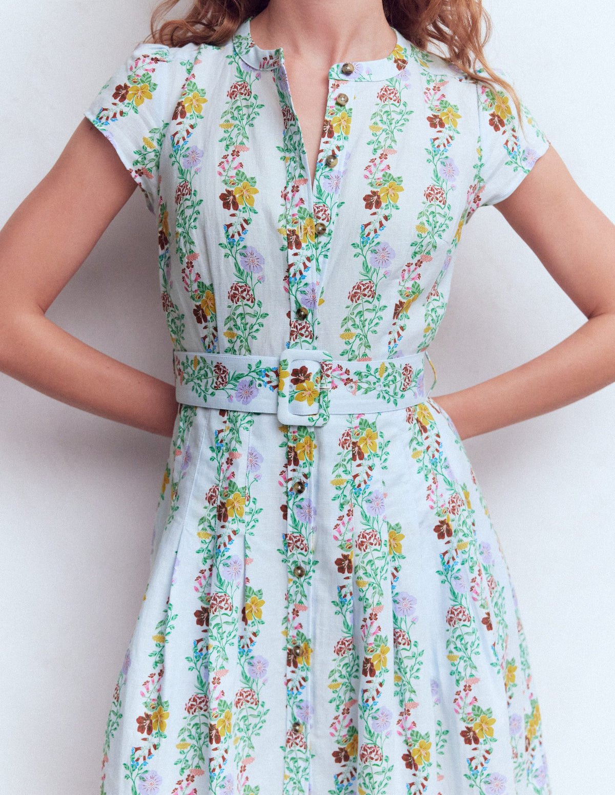 Arabella Kleid aus Leinenmischgewebe-Eiswürfel-Blau, Kaskadenartige Blüten - Image 4