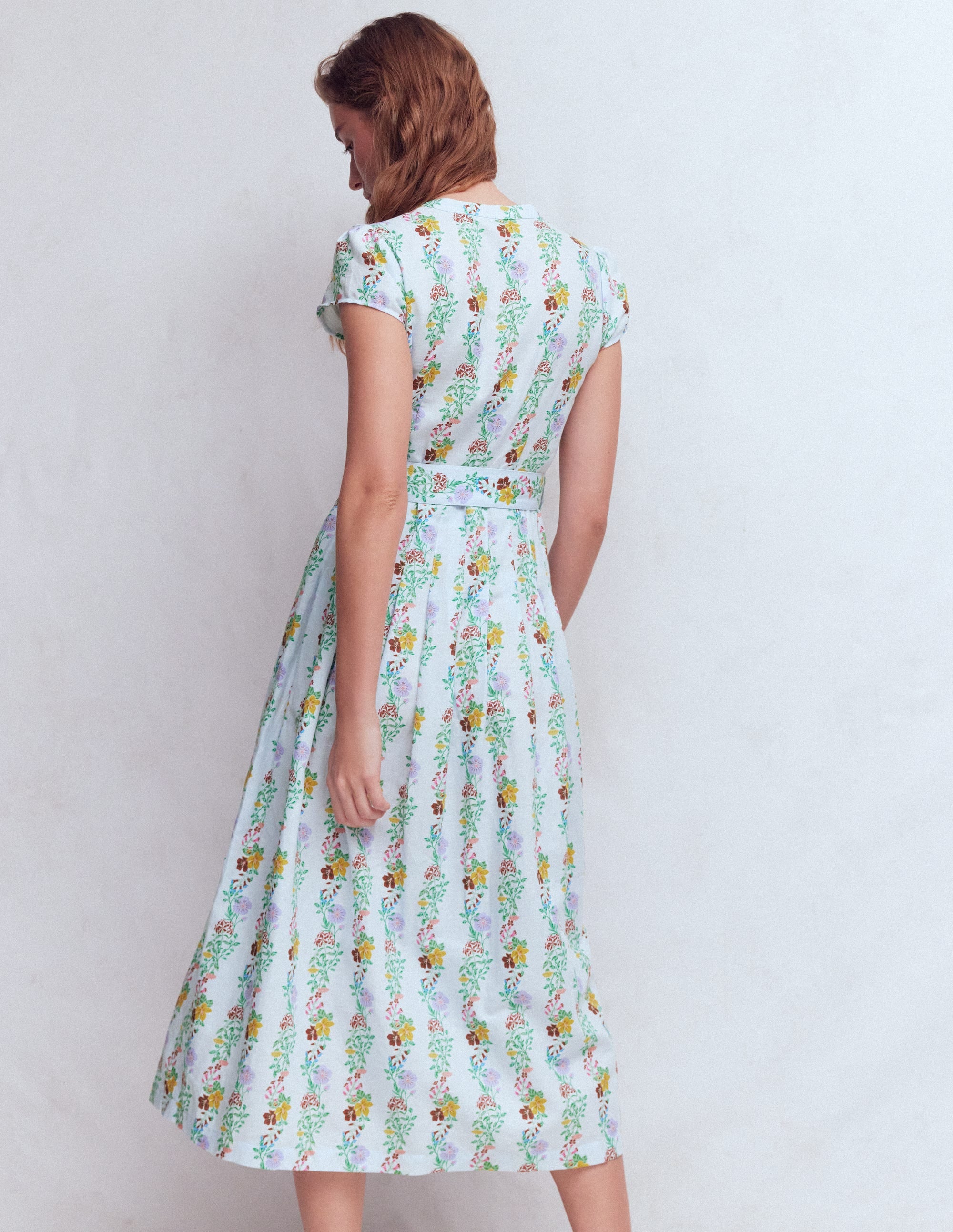 Arabella Kleid aus Leinenmischgewebe-Eiswürfel-Blau, Kaskadenartige Blüten - Image 5