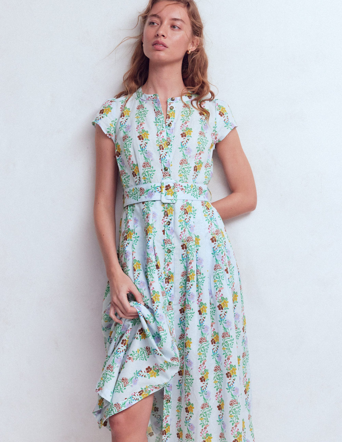 Arabella Kleid aus Leinenmischgewebe-Eiswürfel-Blau, Kaskadenartige Blüten - Image 2