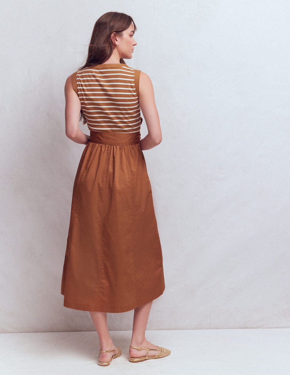 Kleid aus Materialmix mit Reißverschluss vorn-Ingwer und Naturweiß Streifen-3