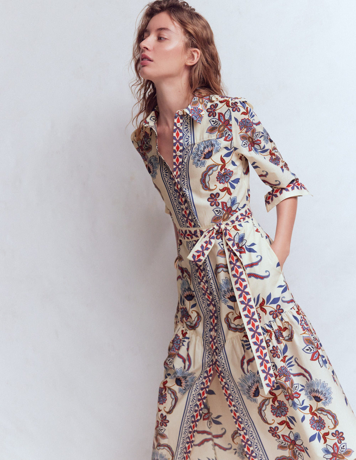 Ellie Maxi-Hemdblusenkleid aus Baumwolle-Eleganter Blütendruck-5