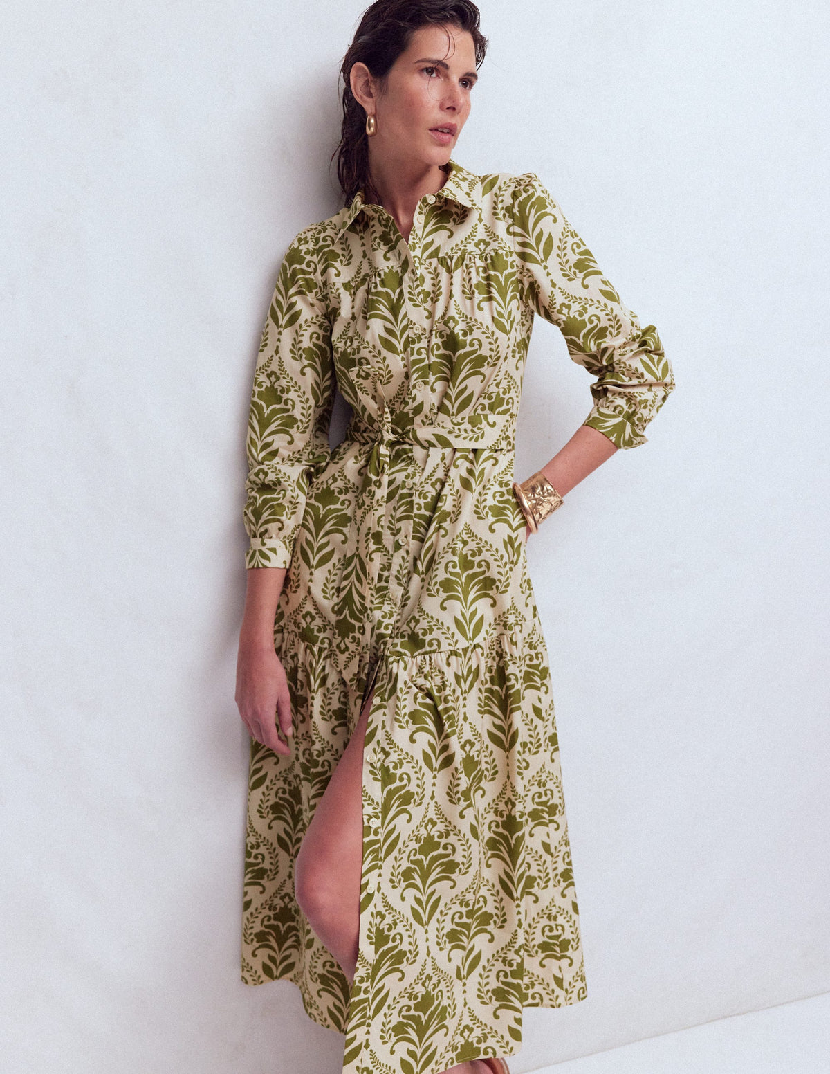 Ellie Maxi-Hemdblusenkleid aus Baumwolle-Grün Dekoratives Gitter - Image 1