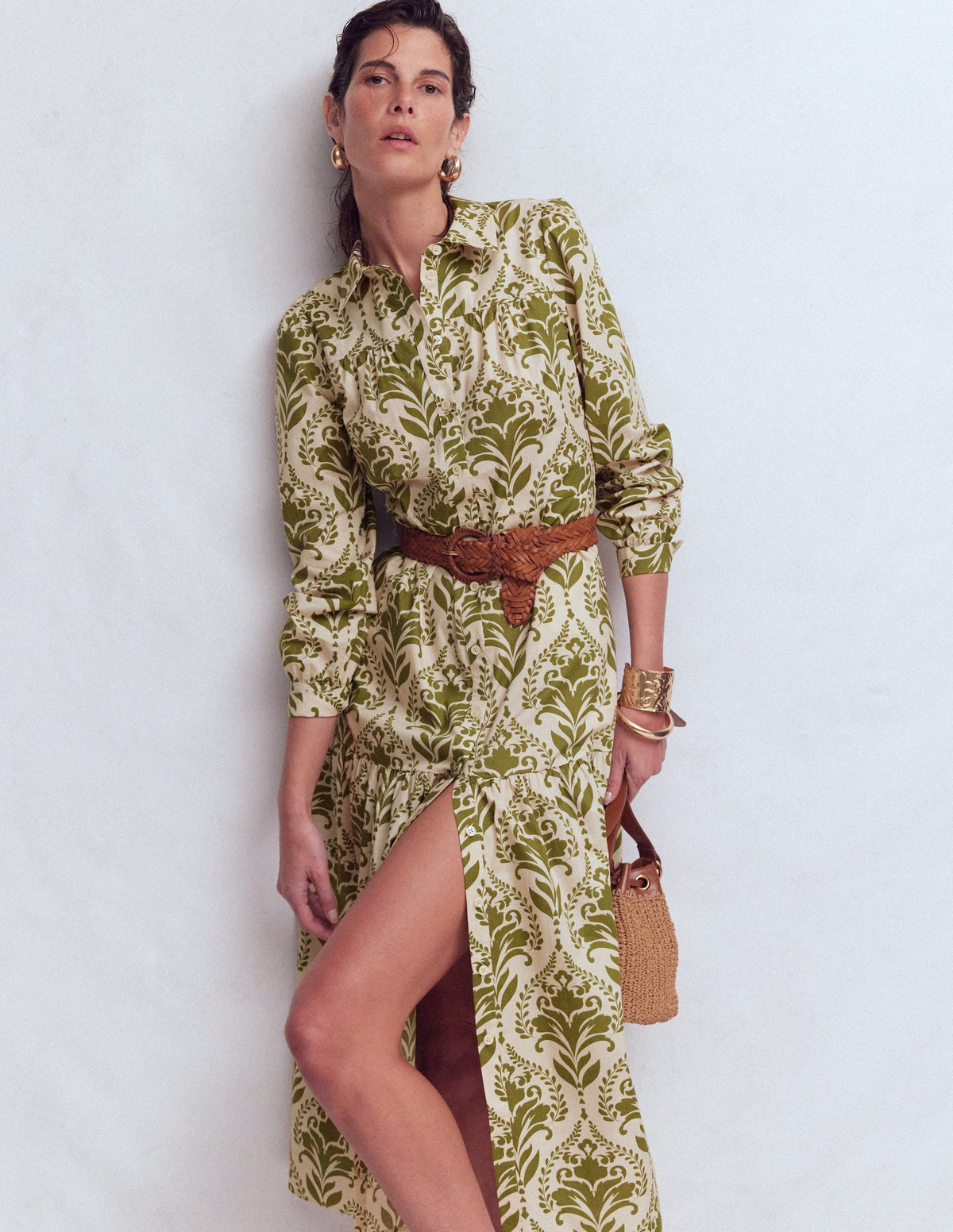 Ellie Maxi-Hemdblusenkleid aus Baumwolle-Grün Dekoratives Gitter - Image 2