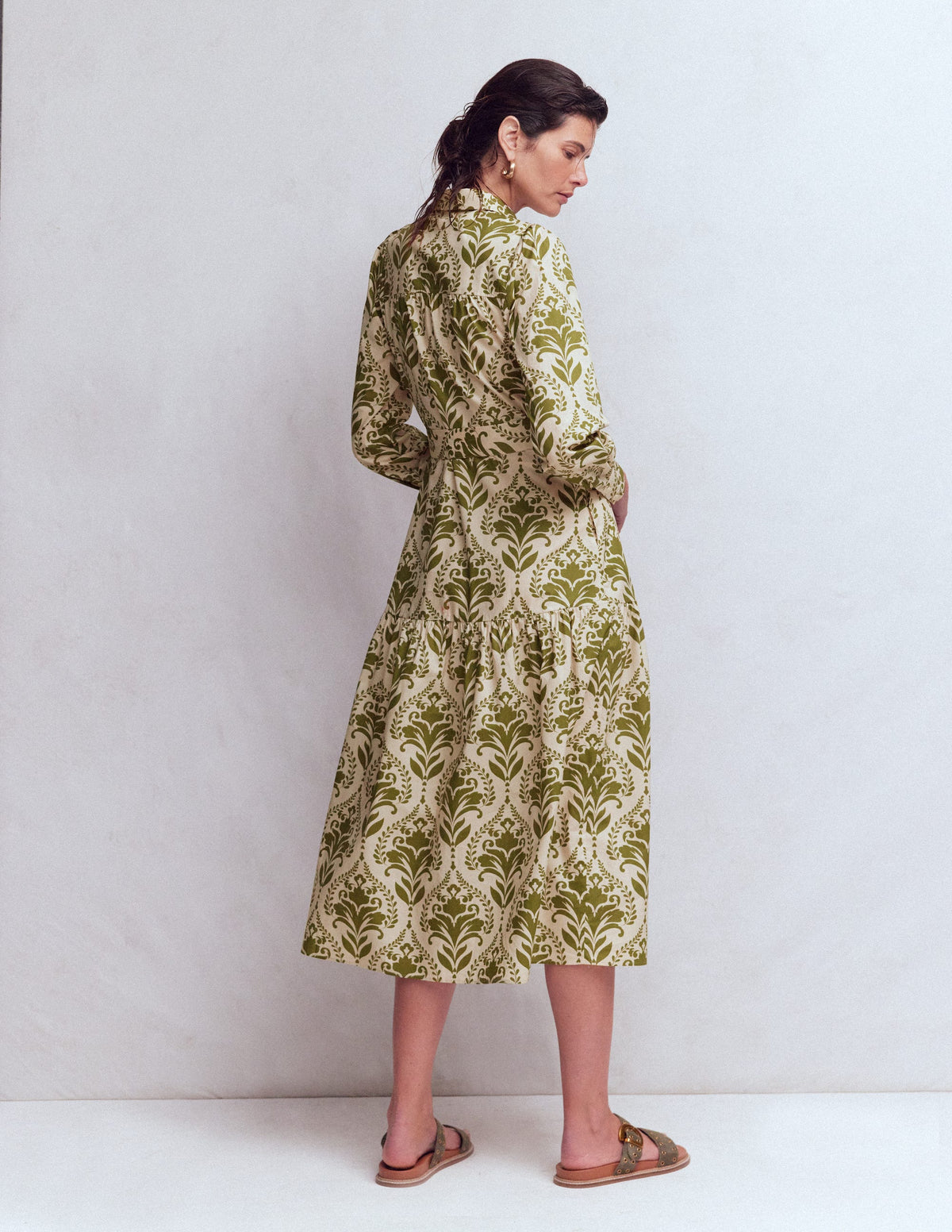 Ellie Maxi-Hemdblusenkleid aus Baumwolle-Grün Dekoratives Gitter - Image 3