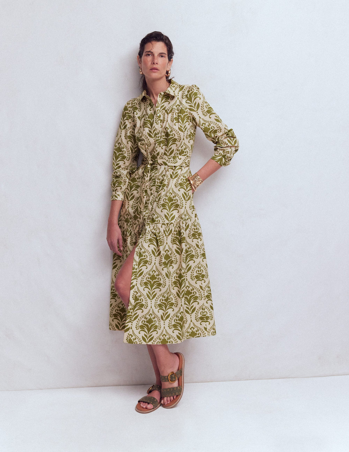Ellie Maxi-Hemdblusenkleid aus Baumwolle-Grün Dekoratives Gitter-4