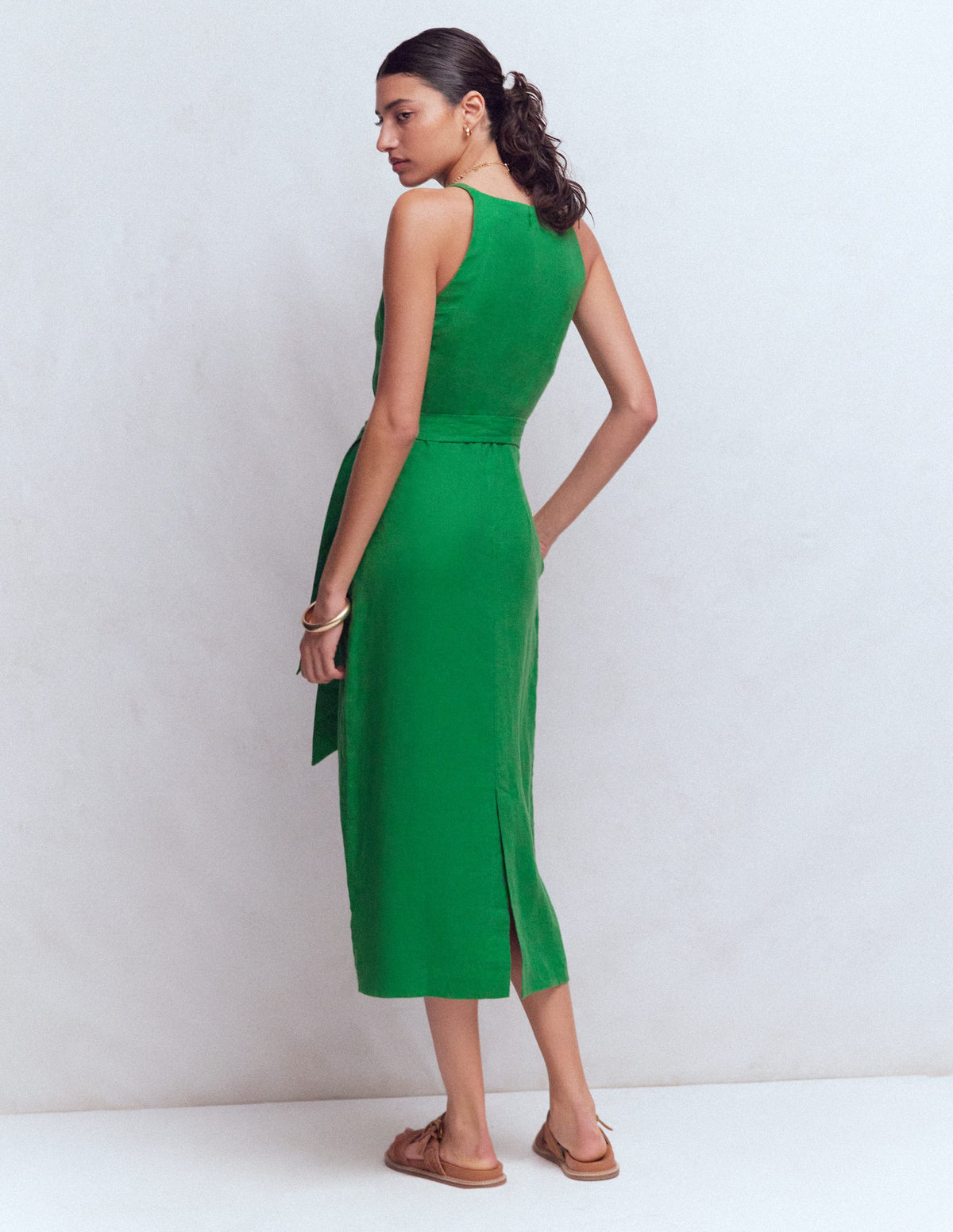 Rosa Neckholder-Midikleid aus Leinen-Amazonasgrün - Image 3