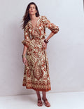 Florence Kleid aus Leinenmischgewebe-Orange, Ziergarten