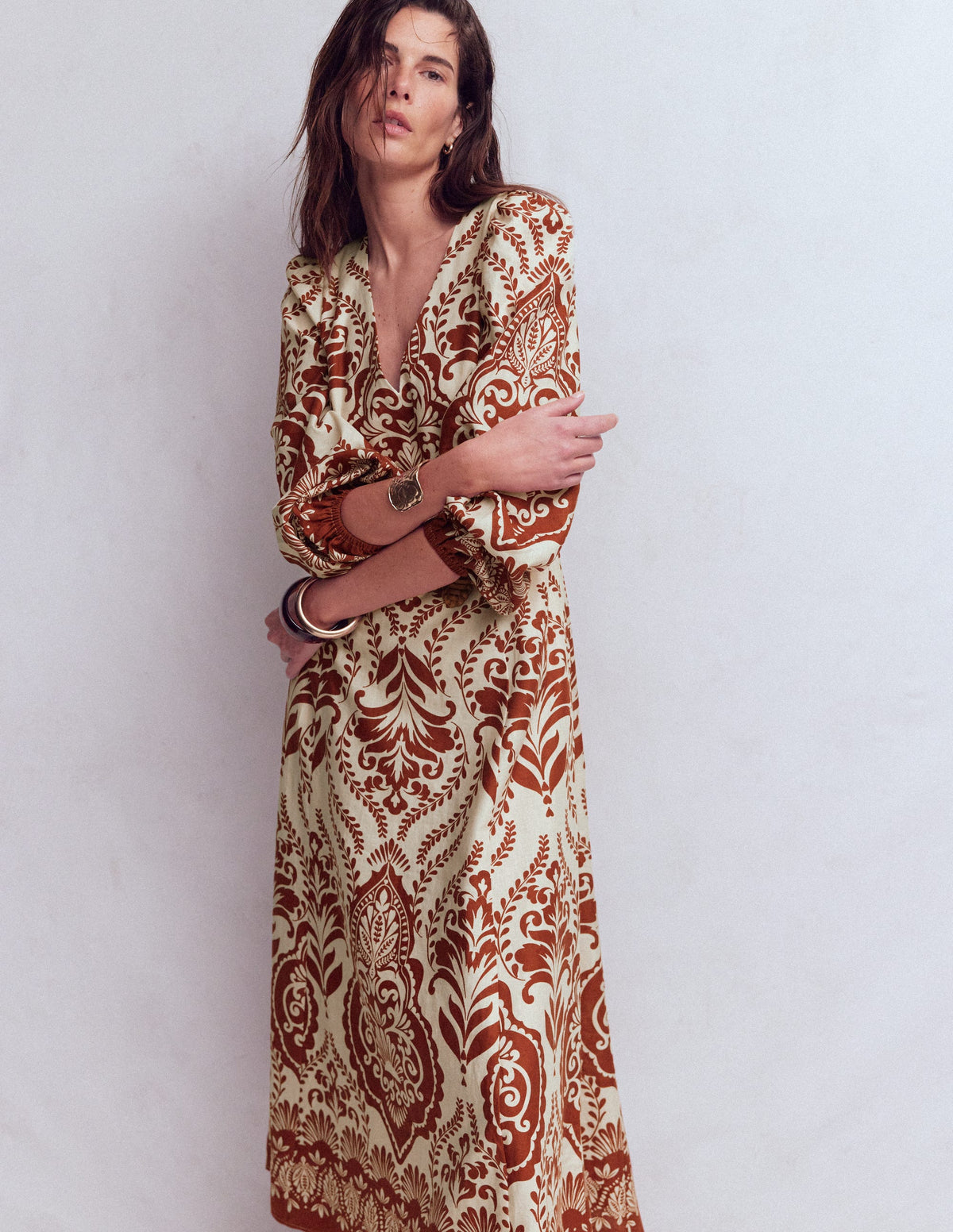 Florence Kleid aus Leinenmischgewebe-Orange, Ziergarten-4