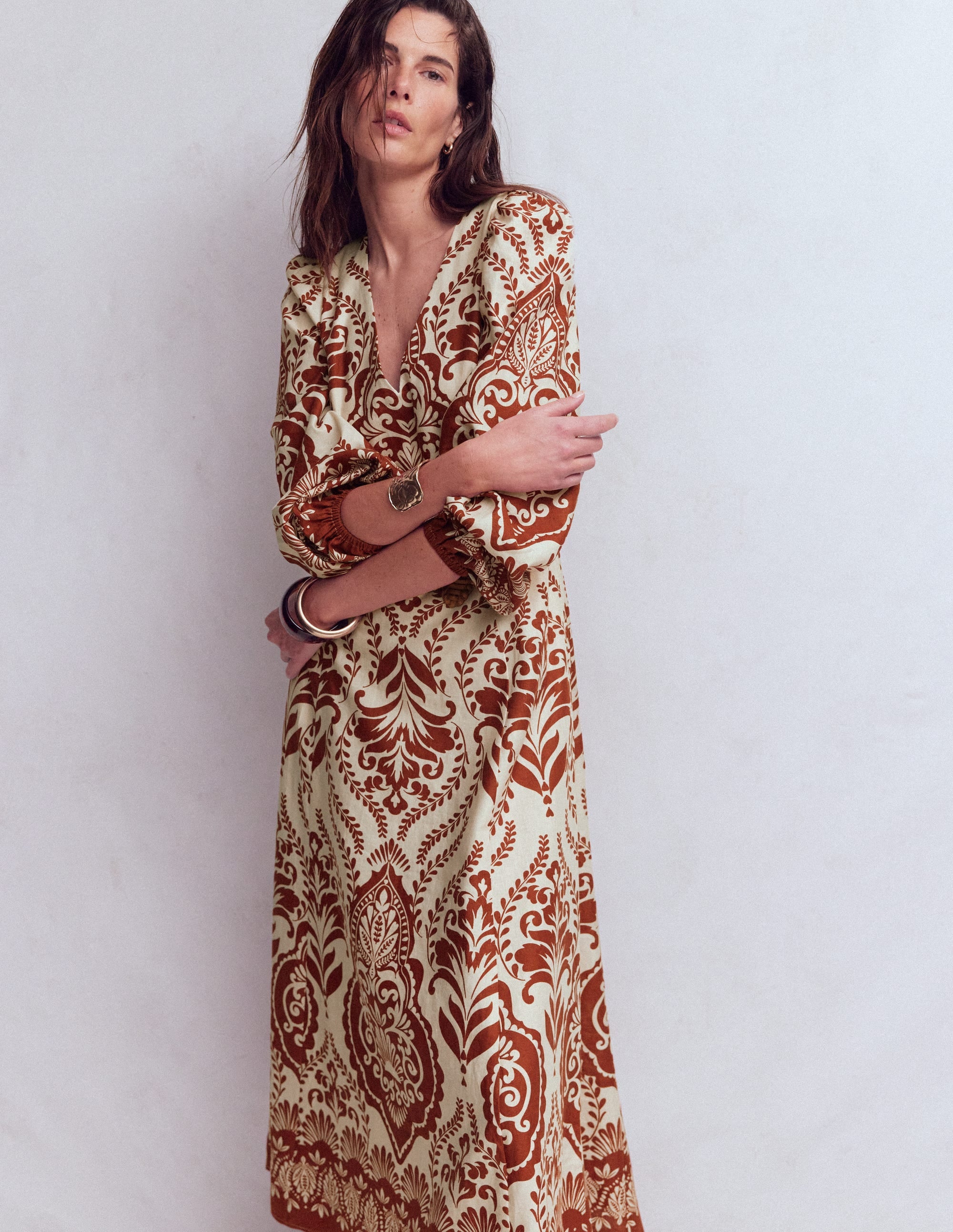 Florence Kleid aus Leinenmischgewebe-Orange, Ziergarten - Image 4