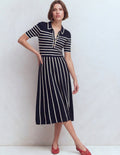 Strick-Midikleid mit Kragen-Französisches Navy/Naturweiß, Gestreift