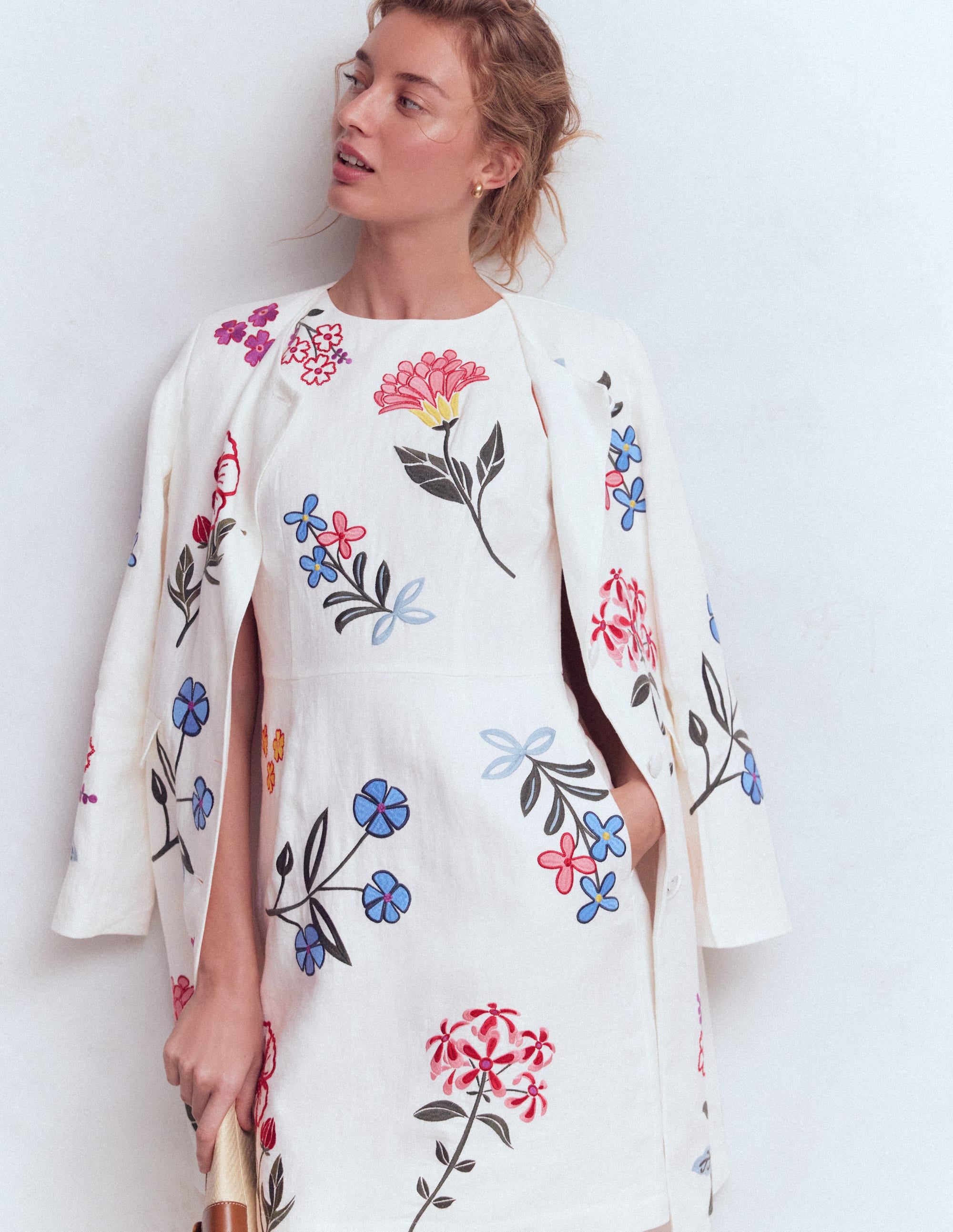 Kurzes Leinenkleid für besondere Anlässe-Weiß Stickerei - Image 5
