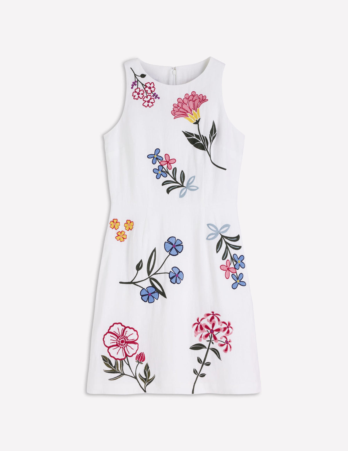Kurzes Leinenkleid für besondere Anlässe-Weiß Stickerei-8