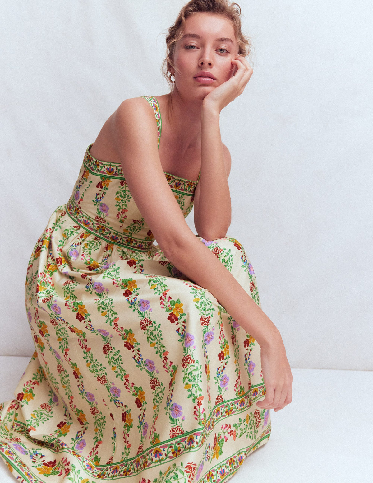 Kleid mit eckigem Ausschnitt für besondere Anlässe-Naturweiß, Kaskadenartige Blüten - Image 6