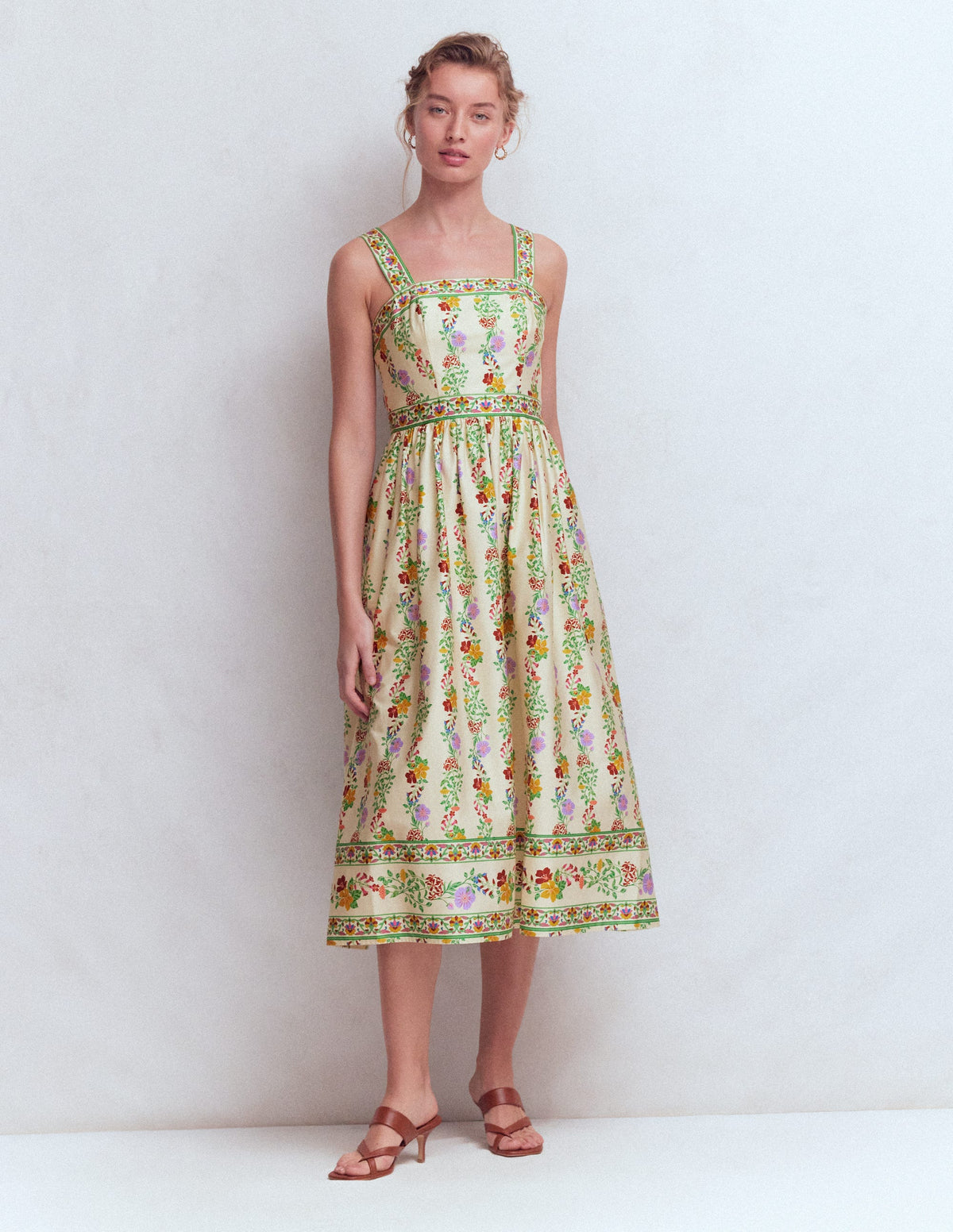 Kleid mit eckigem Ausschnitt für besondere Anlässe-Naturweiß, Kaskadenartige Blüten-7