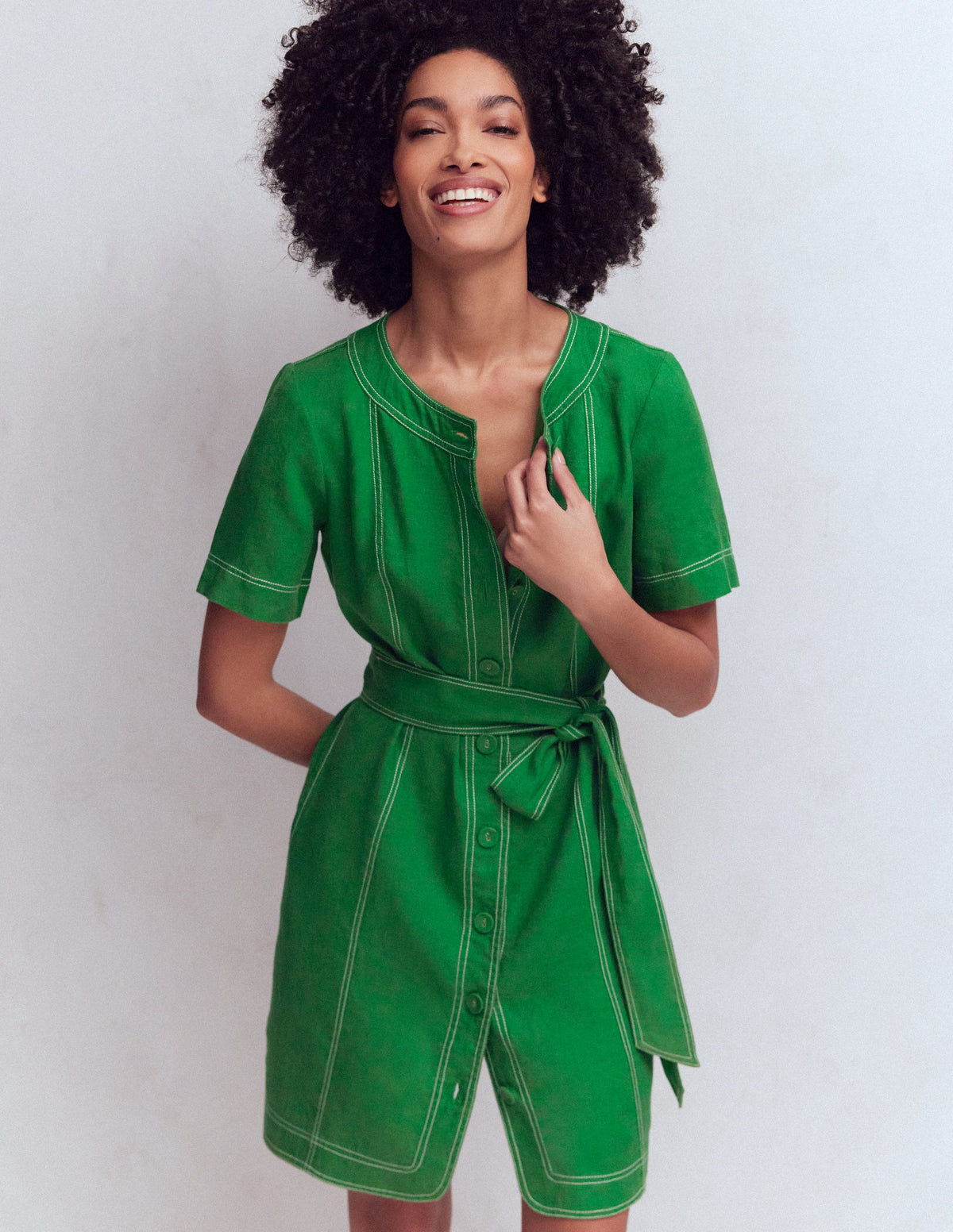 Callie Kurzes Leinenkleid-Highland-Grün - Image 1