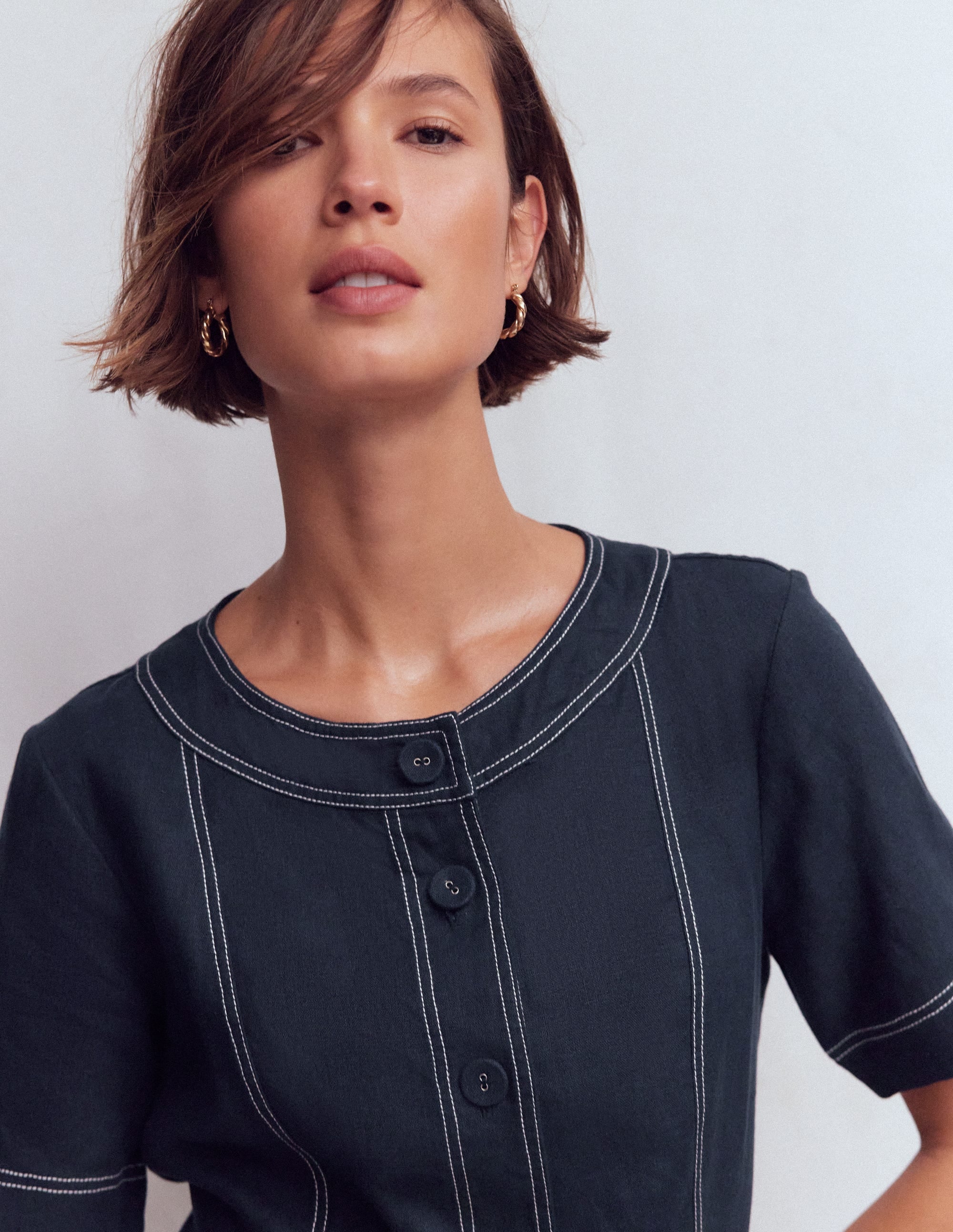Callie Kurzes Leinenkleid-Marineblau - Image 2