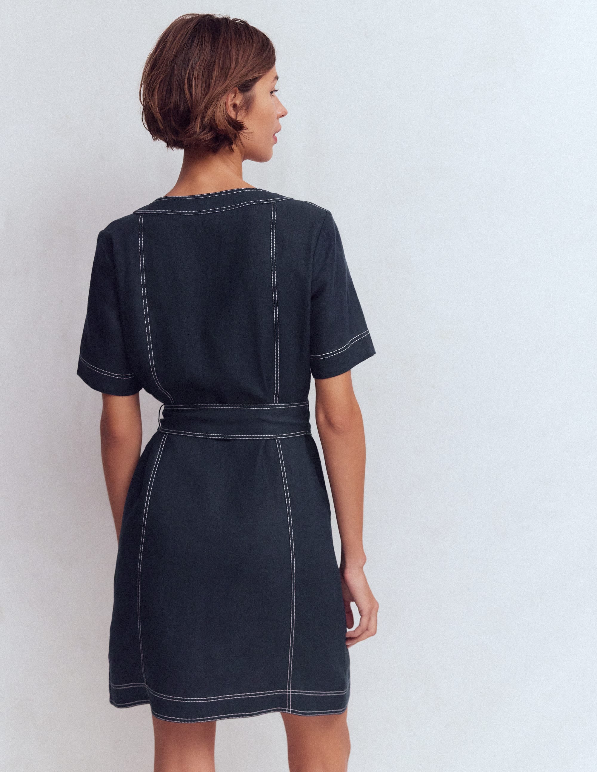 Callie Kurzes Leinenkleid-Marineblau - Image 3