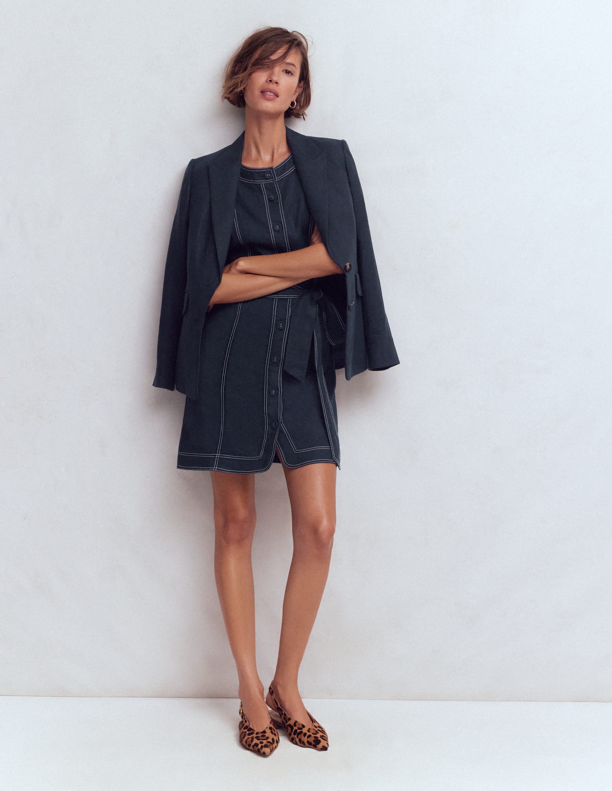 Callie Kurzes Leinenkleid-Marineblau - Image 4