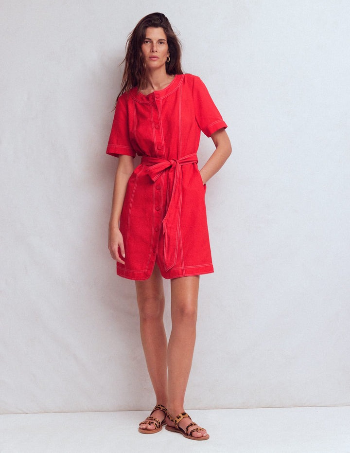Robe Callie courte en lin-Cerise vif