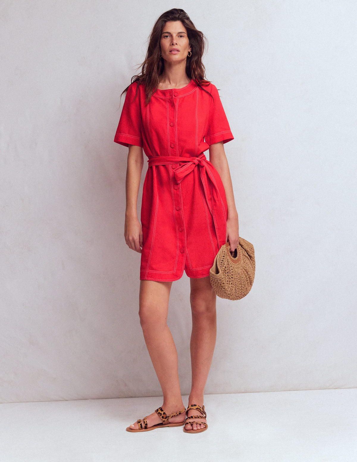 Callie Kurzes Leinenkleid-Leuchtende Kirsche-4
