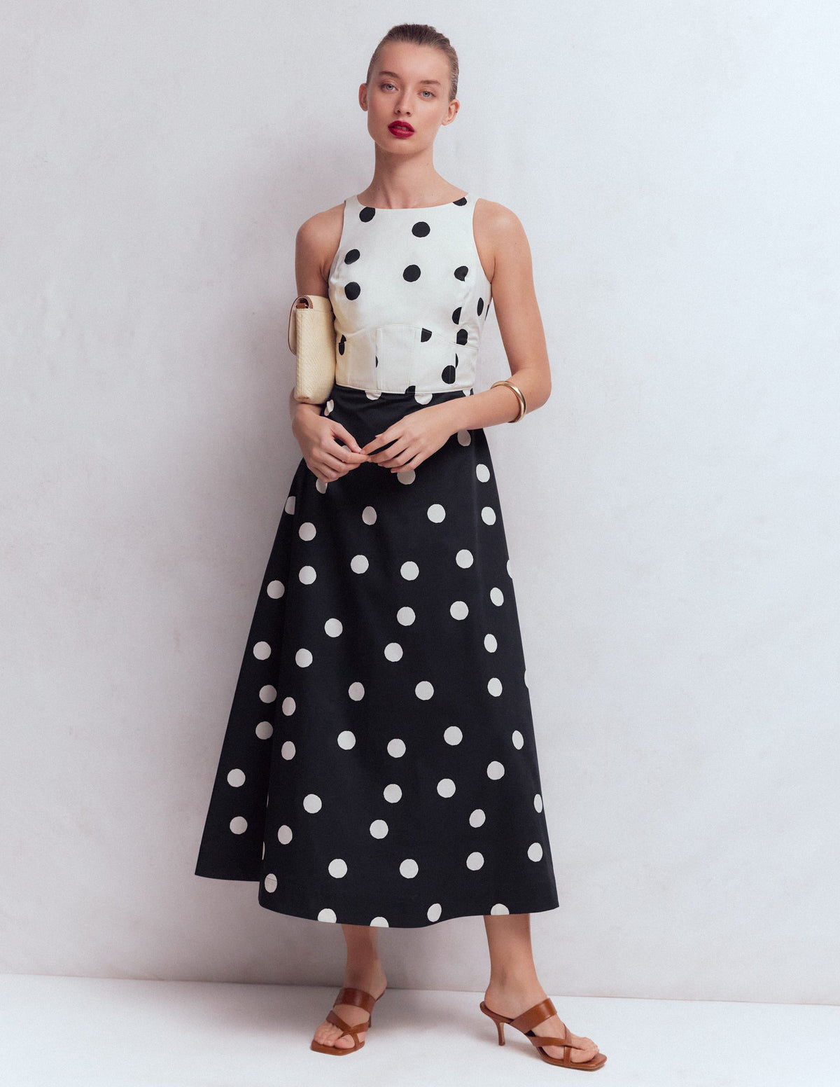 Silvia Maxikleid mit Korsettstäbchen am Oberteil-Französisches Marineblau Gemalt Spaced Dot-1